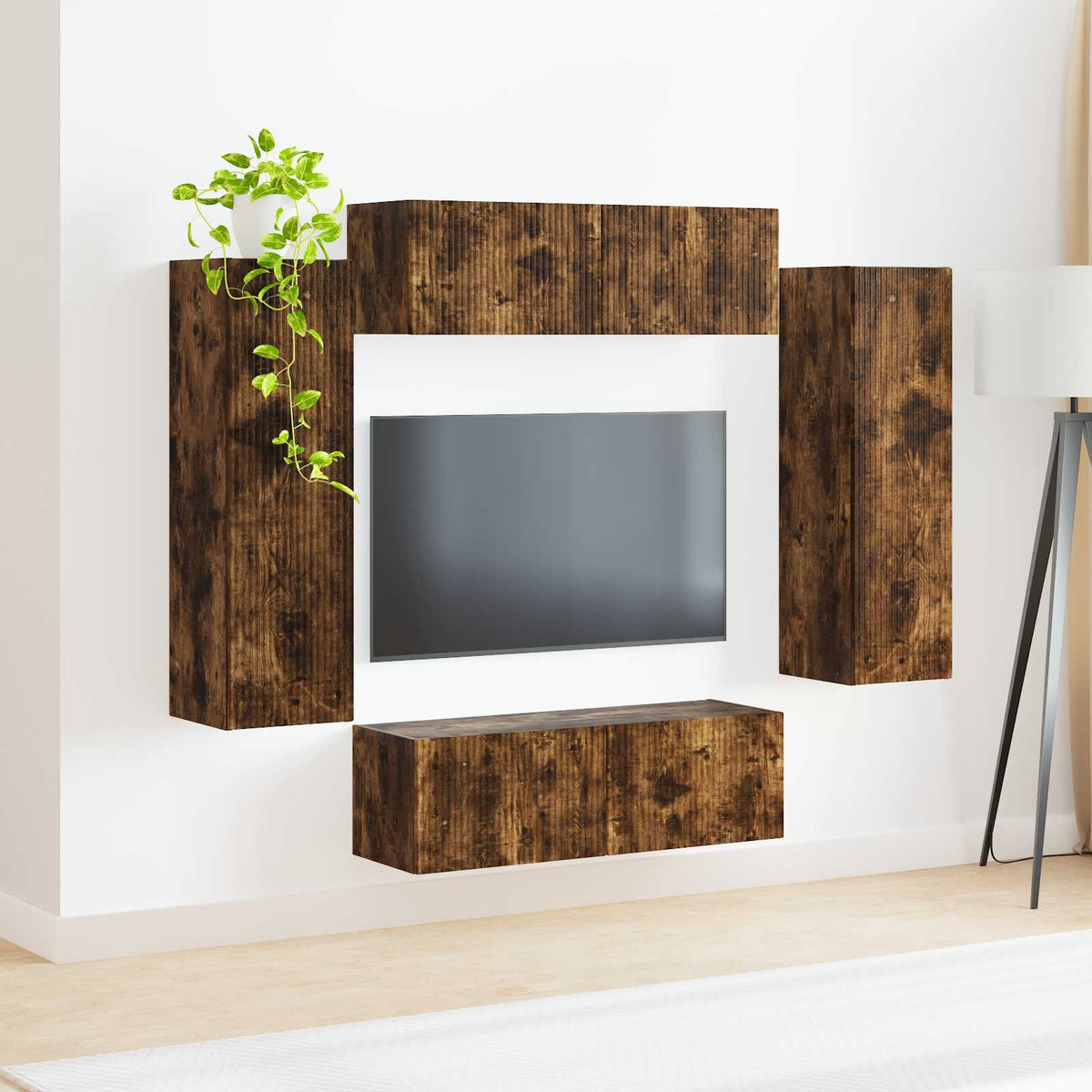 TV falit kabinet szett 4 db Füstölt tölgy Szerelt Fa 4