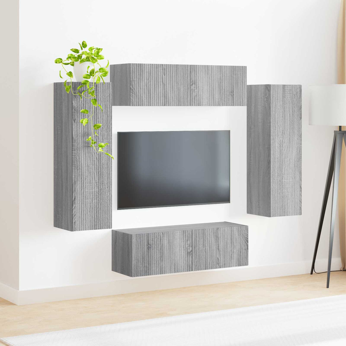 TV falit kabinet szett 4 db Szürke Sonoma Szerelt Fa 4