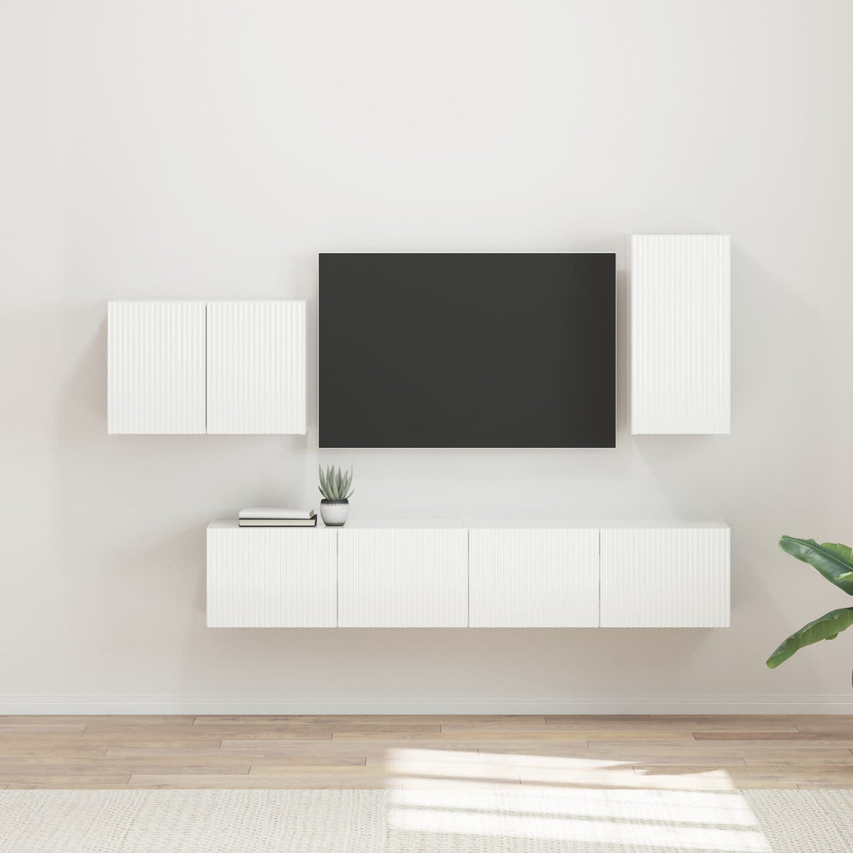 TV falit kabinet szett 4 db Magas Fényű Fehér Szerelt Fa