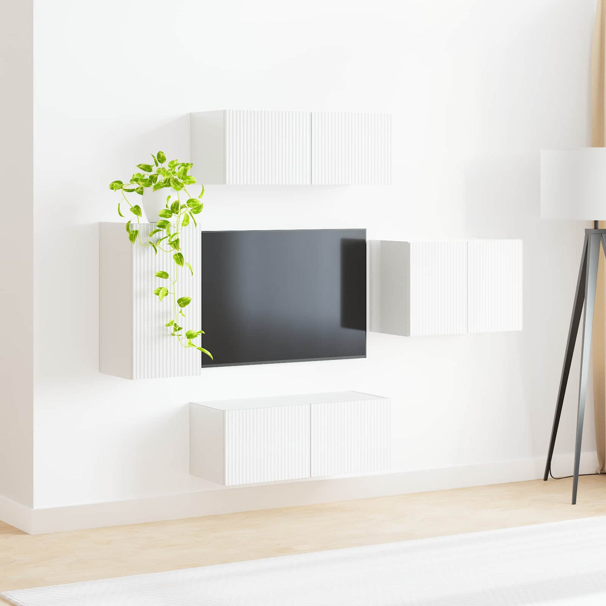 TV falit kabinet szett 4 db Magas Fényű Fehér Szerelt Fa 4