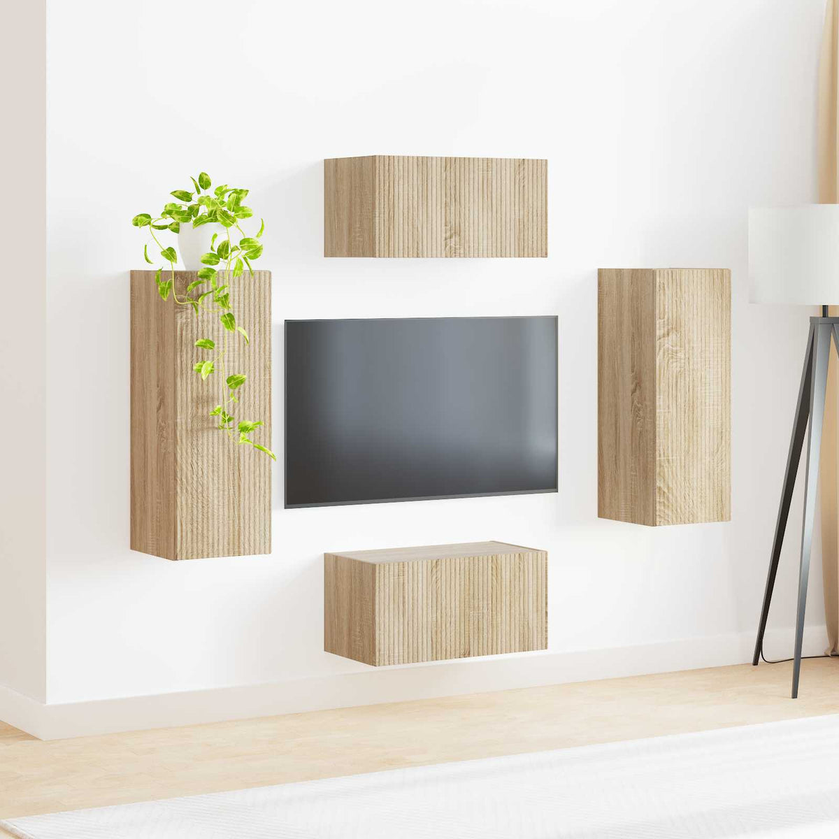 TV szekrény garnitúra 2 db Sonoma tölgy Szerelt Fa 4