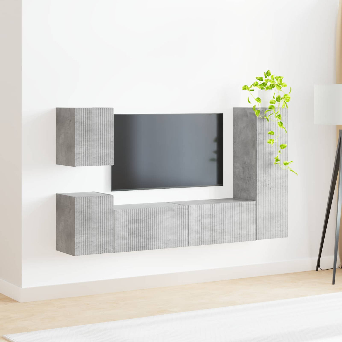 TV szekrény garnitúra 4 db Beton Szürke Szerelt Fa 4