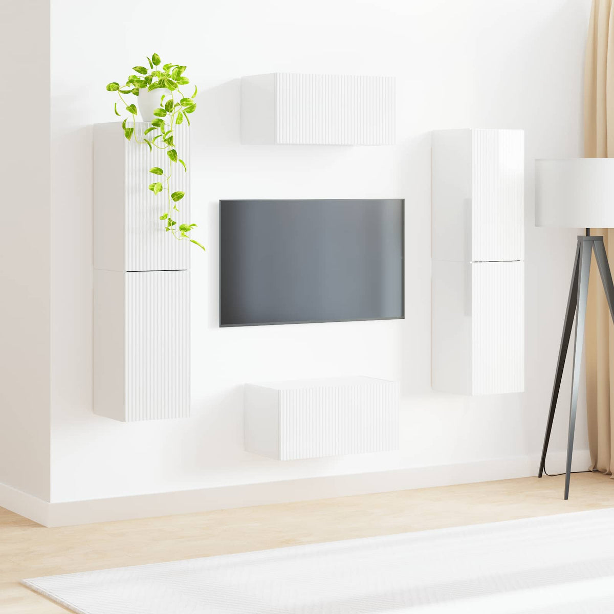 TV szekrény garnitúra 6 db Magas Fényű Fehér Szerelt Fa 4