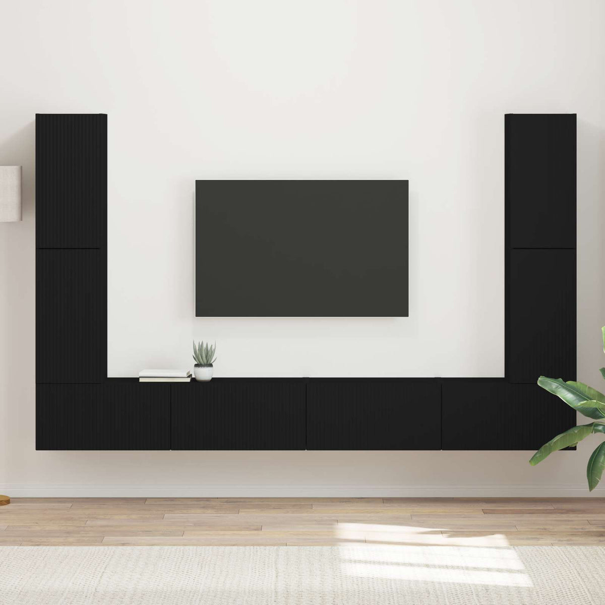 TV szekrény garnitúra 8 db Fekete Szerelt Fa