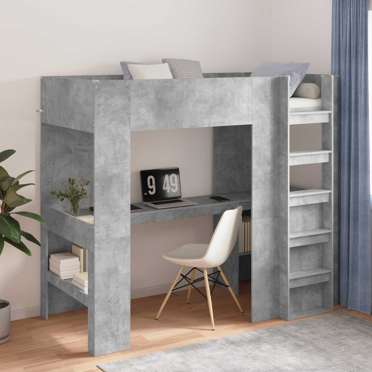 Emeletes ágykeret íróasztallal Beton Szürke 80 x 200 cm