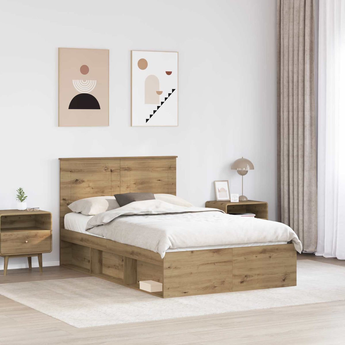 Ágykeret fejtámlával Művészi tölgy 120 x 190 cm Tömör fenyőfa 3