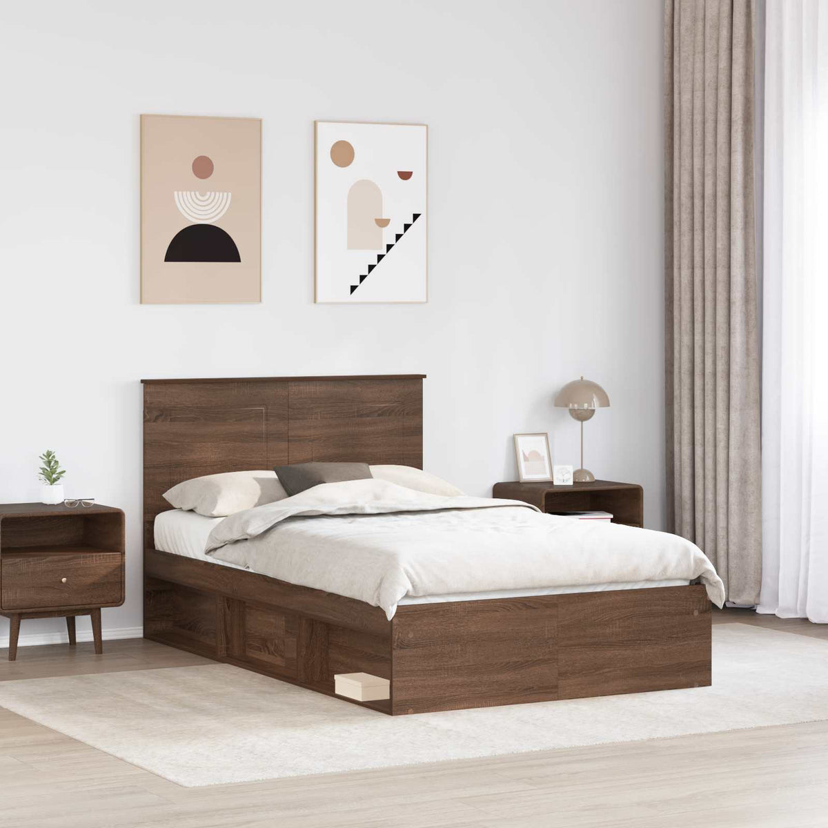 Ágykeret fejtámlával Barna Tölgy 120 x 200 cm Tömör fenyőfa 3