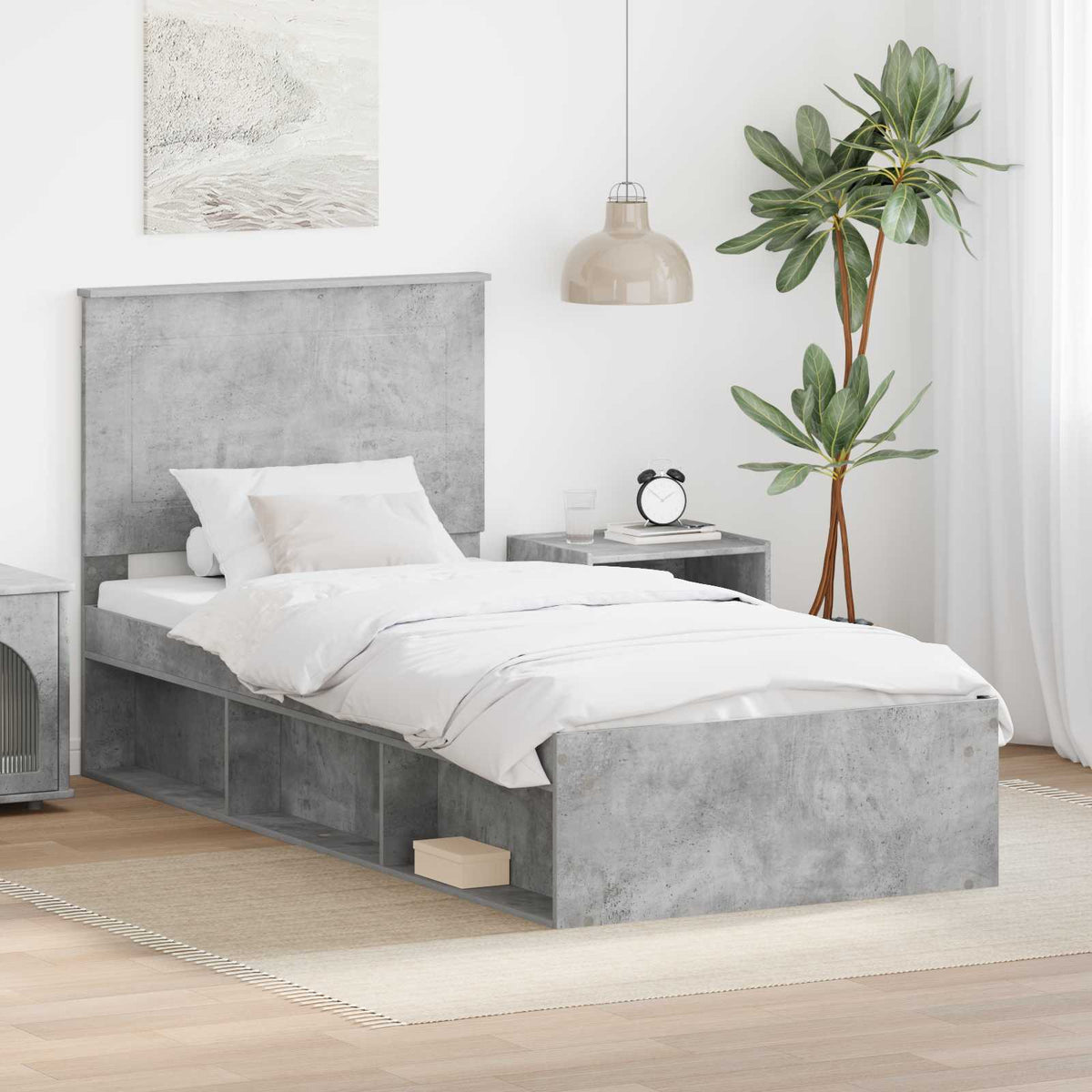 Ágykeret fiókkal Beton Szürke 100 x 200 cm Tömör fenyőfa