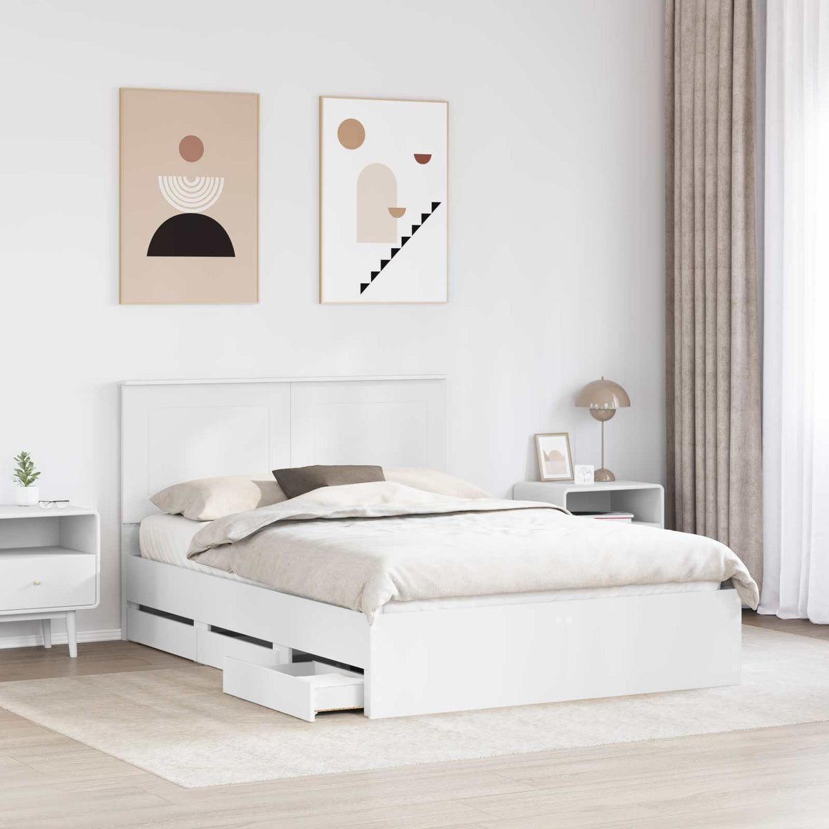 Ágykeret fiókkal fejtámlával Fehér 150 x 200 cm Mérnöki Fa 3