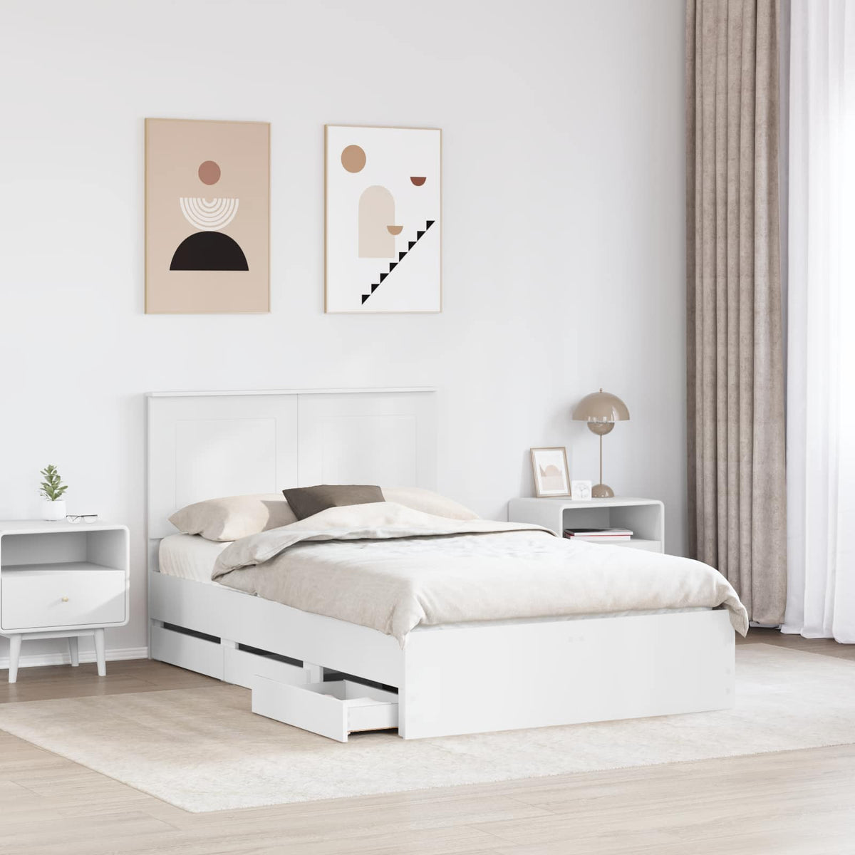 Ágykeret fiókkal fejtámlával Fehér 120 x 200 cm Mérnöki Fa 3