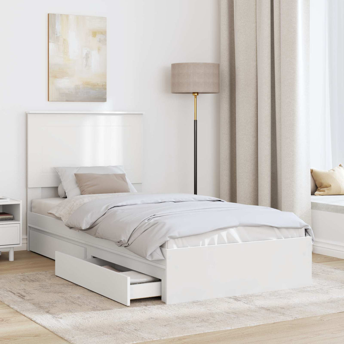 Tárolós Ágy fiókkal fejtámlával Fehér 90 x 190 cm Szerelt Fa 3