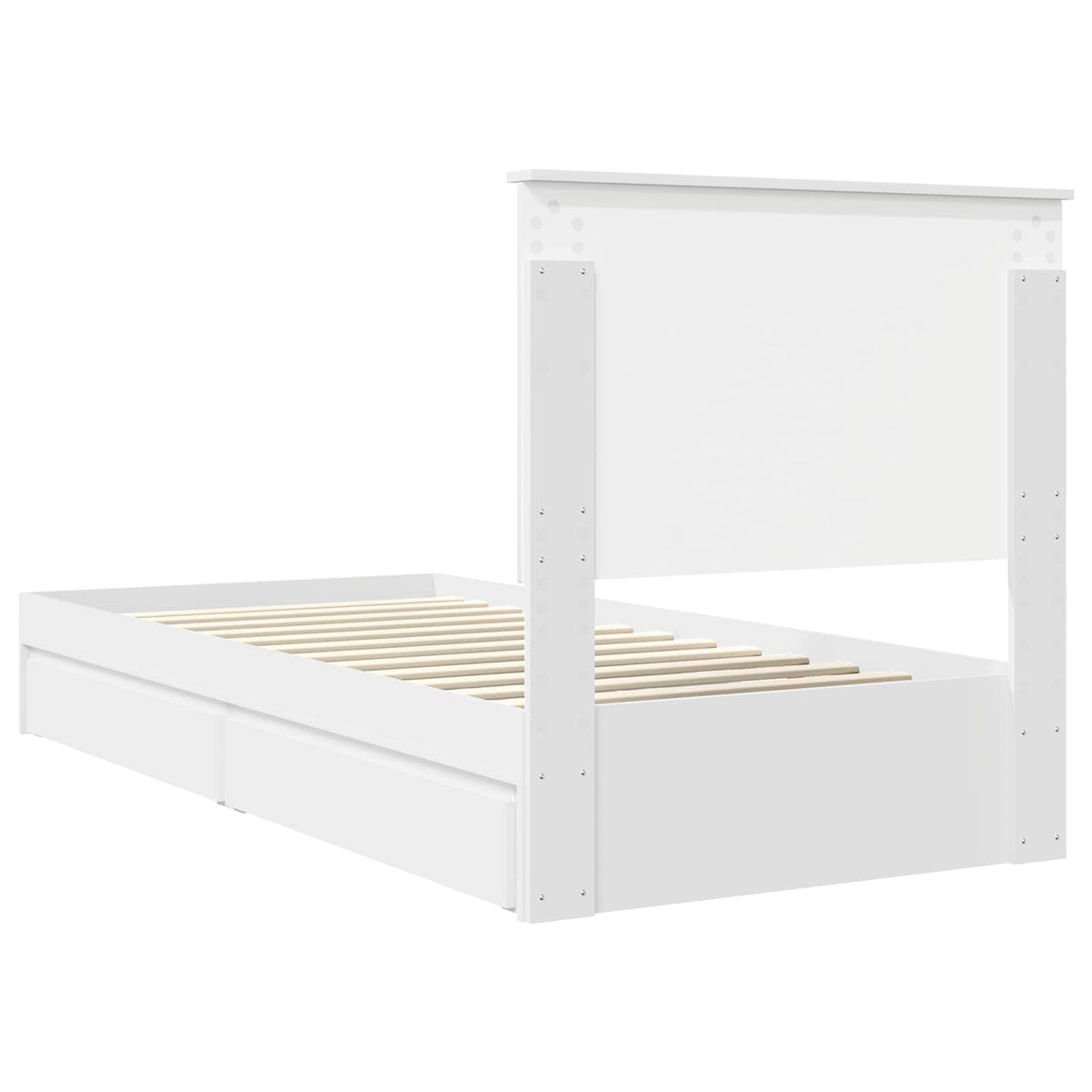 Tárolós Ágy fiókkal fejtámlával Fehér 90 x 200 cm Szerelt Fa 10