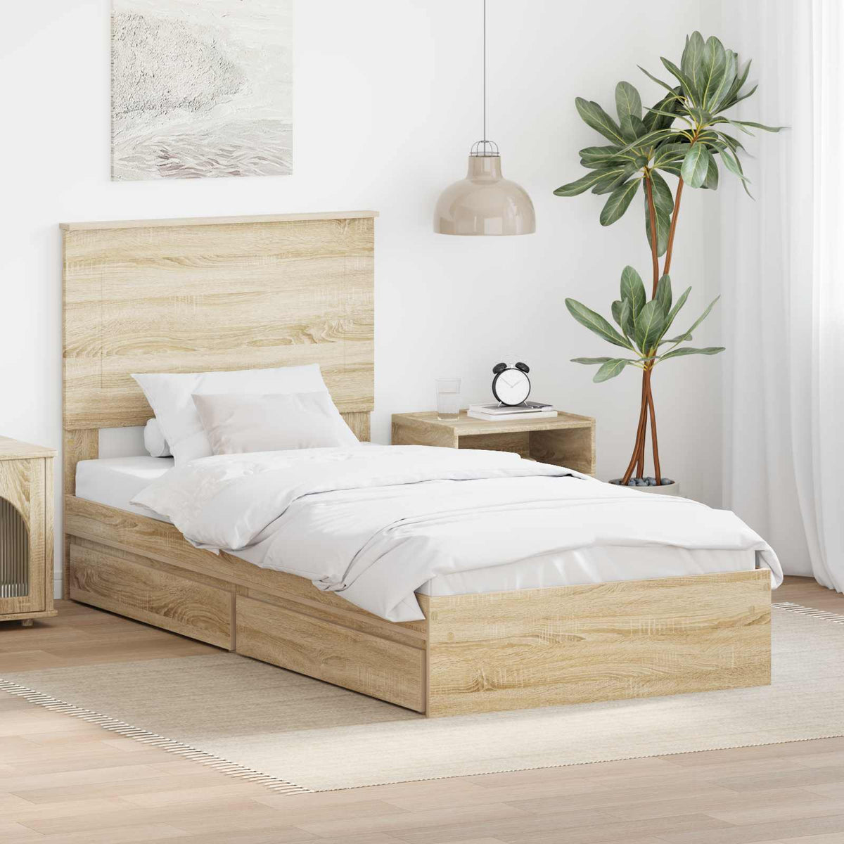 Tárolós Ágy fiókkal Sonoma tölgy 90 x 200 cm Szerelt Fa