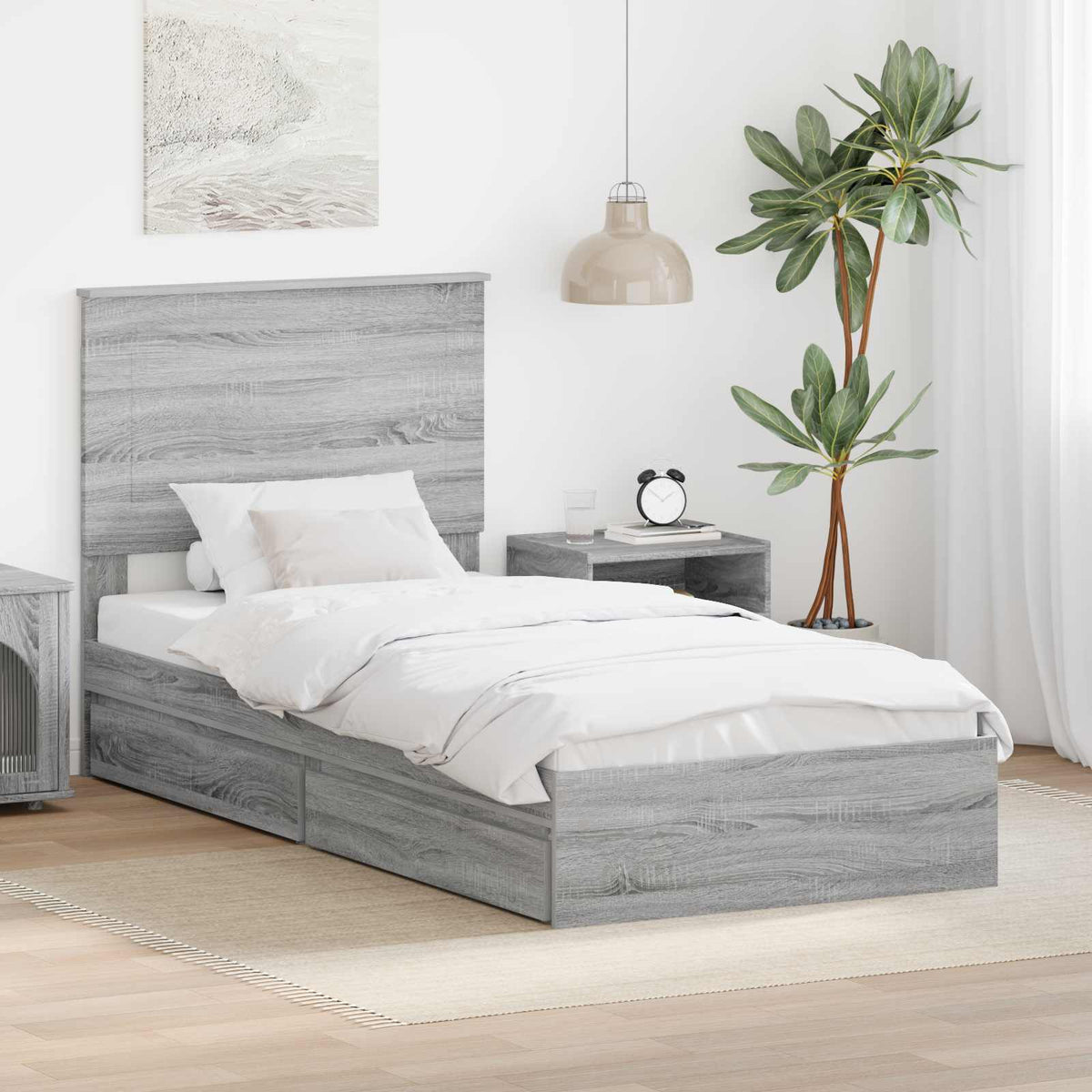 Tárolós Ágy fiókkal Szürke Sonoma 75 x 190 cm Szerelt Fa