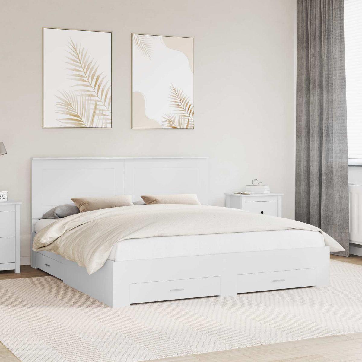 Ágykeret fiókkal fejtámlával Fehér 200 x 200 cm Szerelt Fa