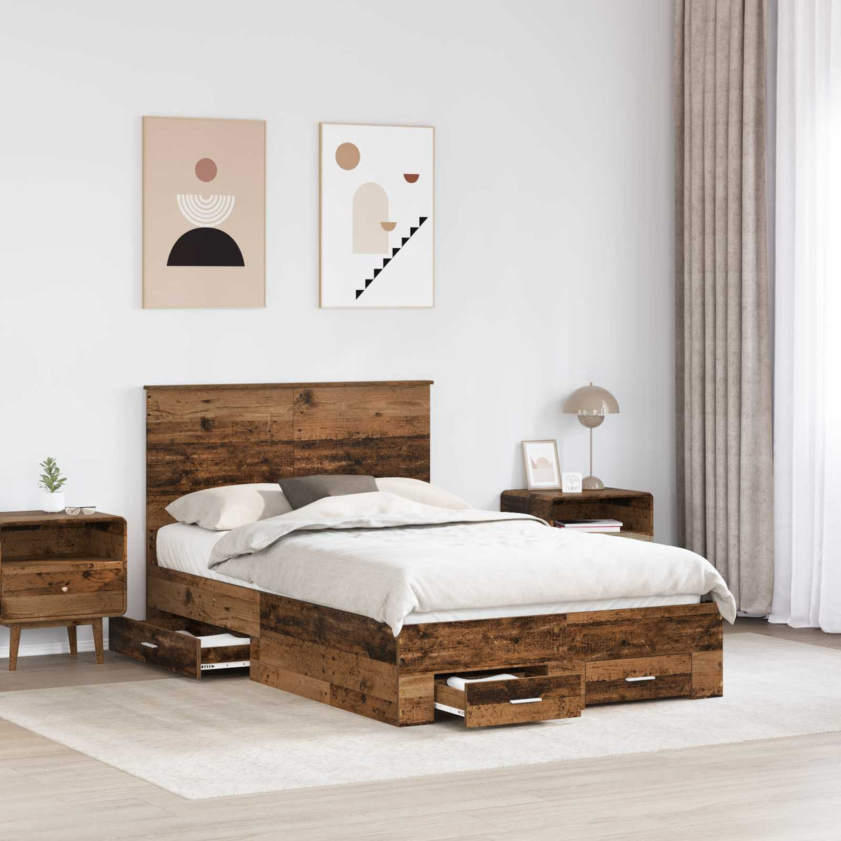 Ágykeret fiókkal fejtámlával Öreg fa 120 x 190 cm Szerelt Fa 3