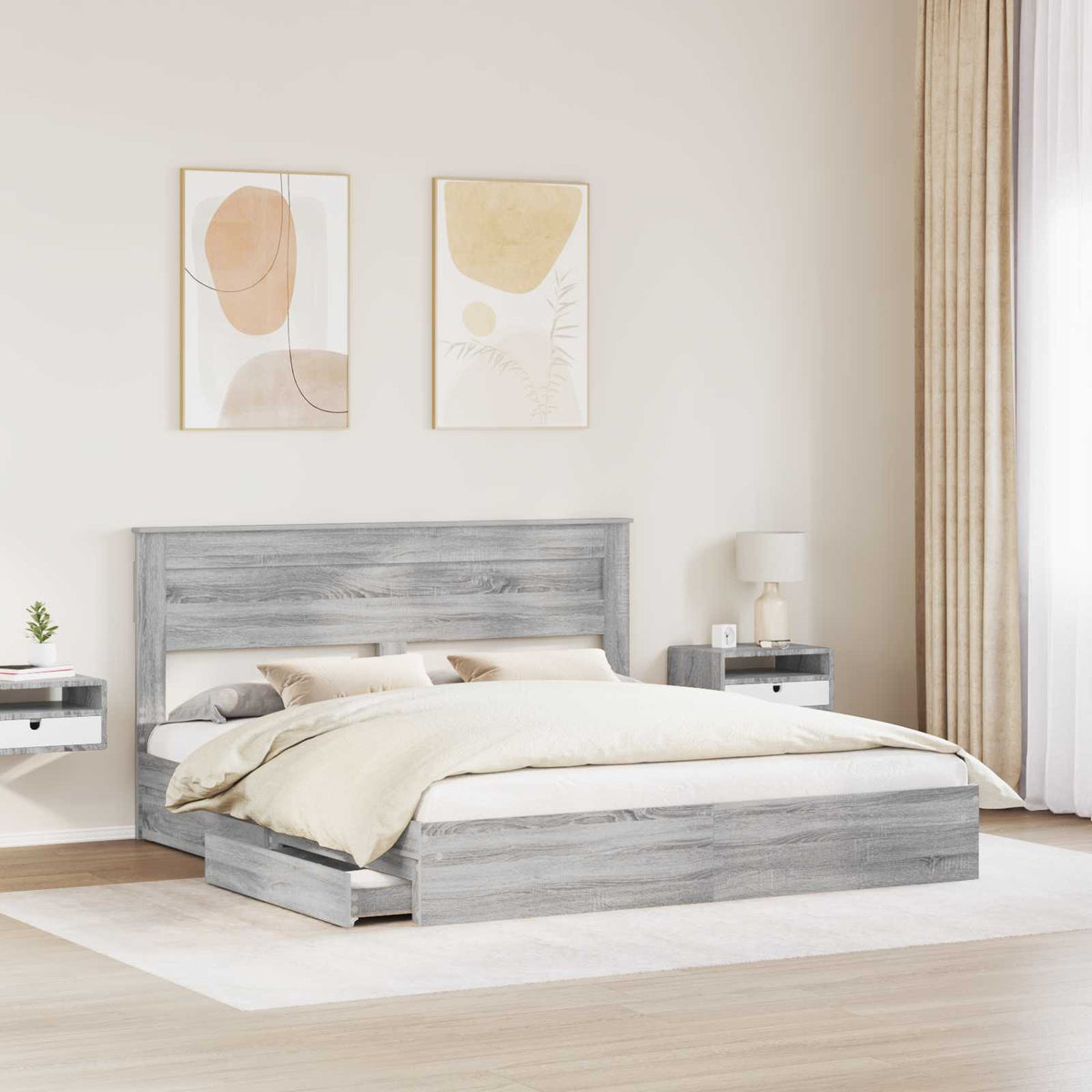 Tárolós Ágy fiókkal Szürke Sonoma 180 x 200 cm Szerelt Fa 3