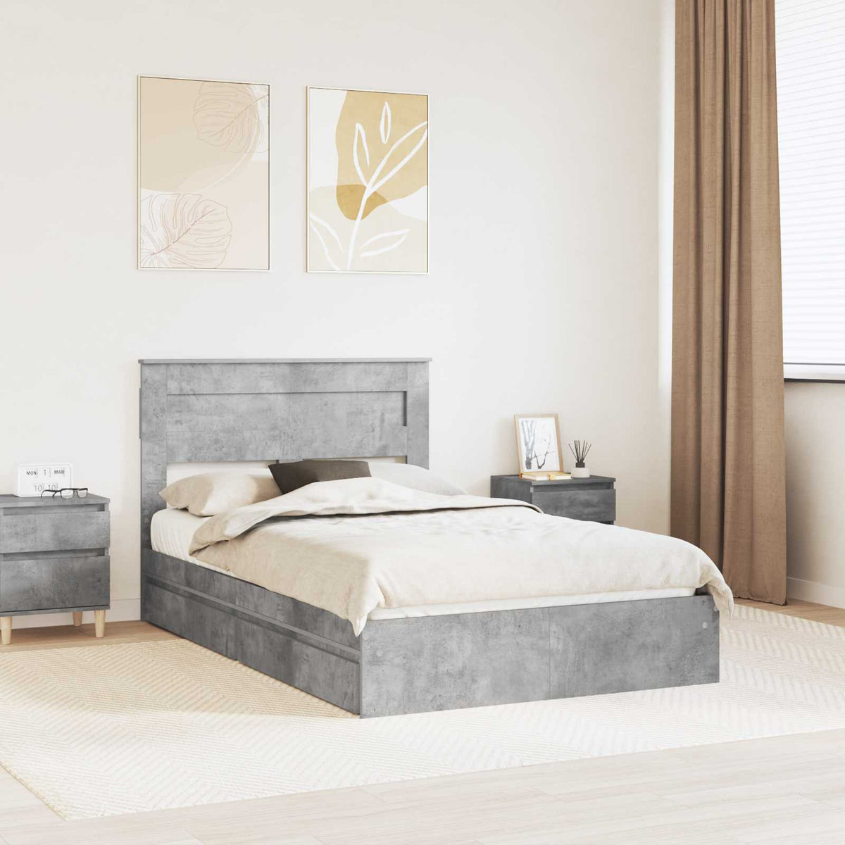 Tárolós Ágy fiókkal Beton Szürke 120 x 190 cm Szerelt Fa