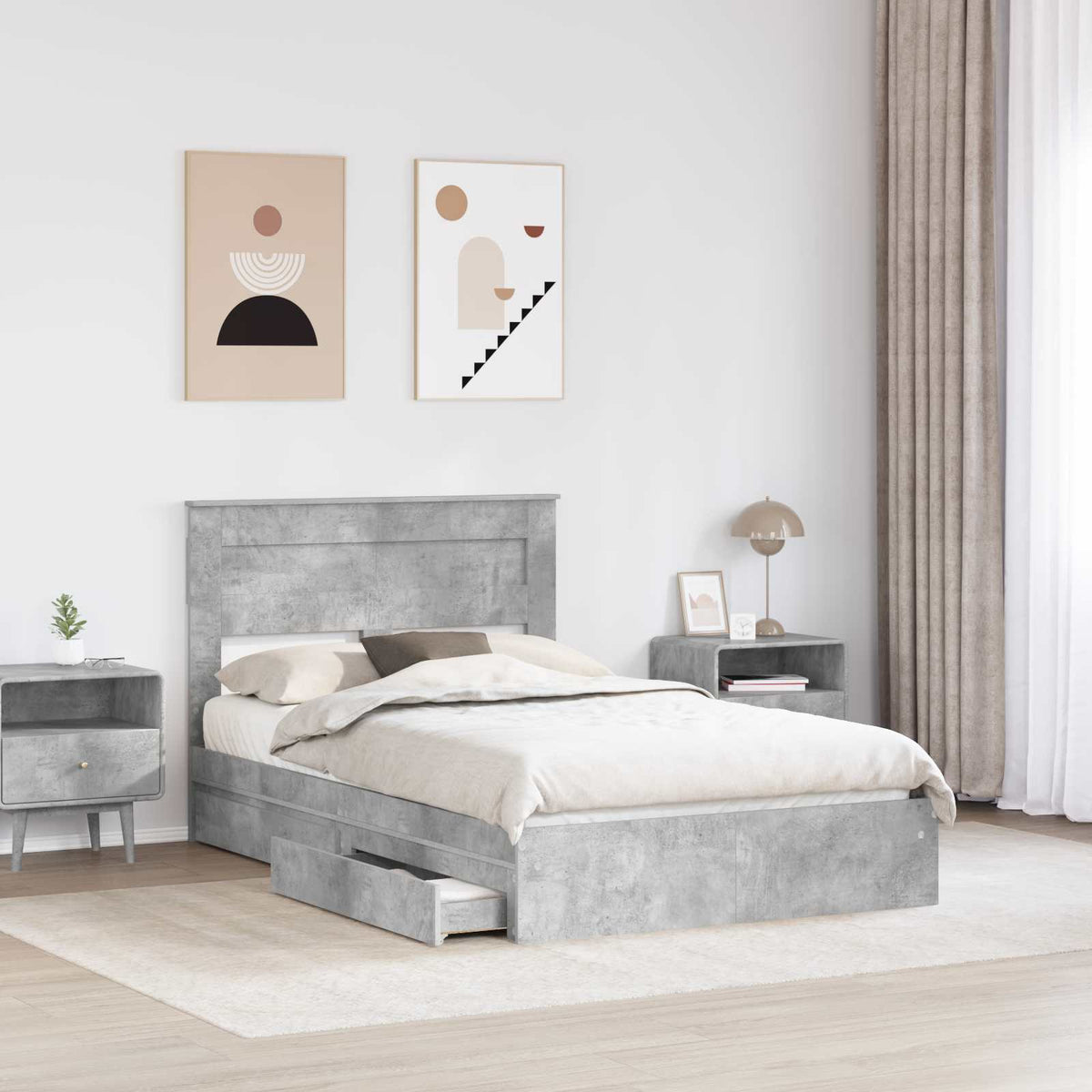 Tárolós Ágy fiókkal Beton Szürke 120 x 190 cm Szerelt Fa 3