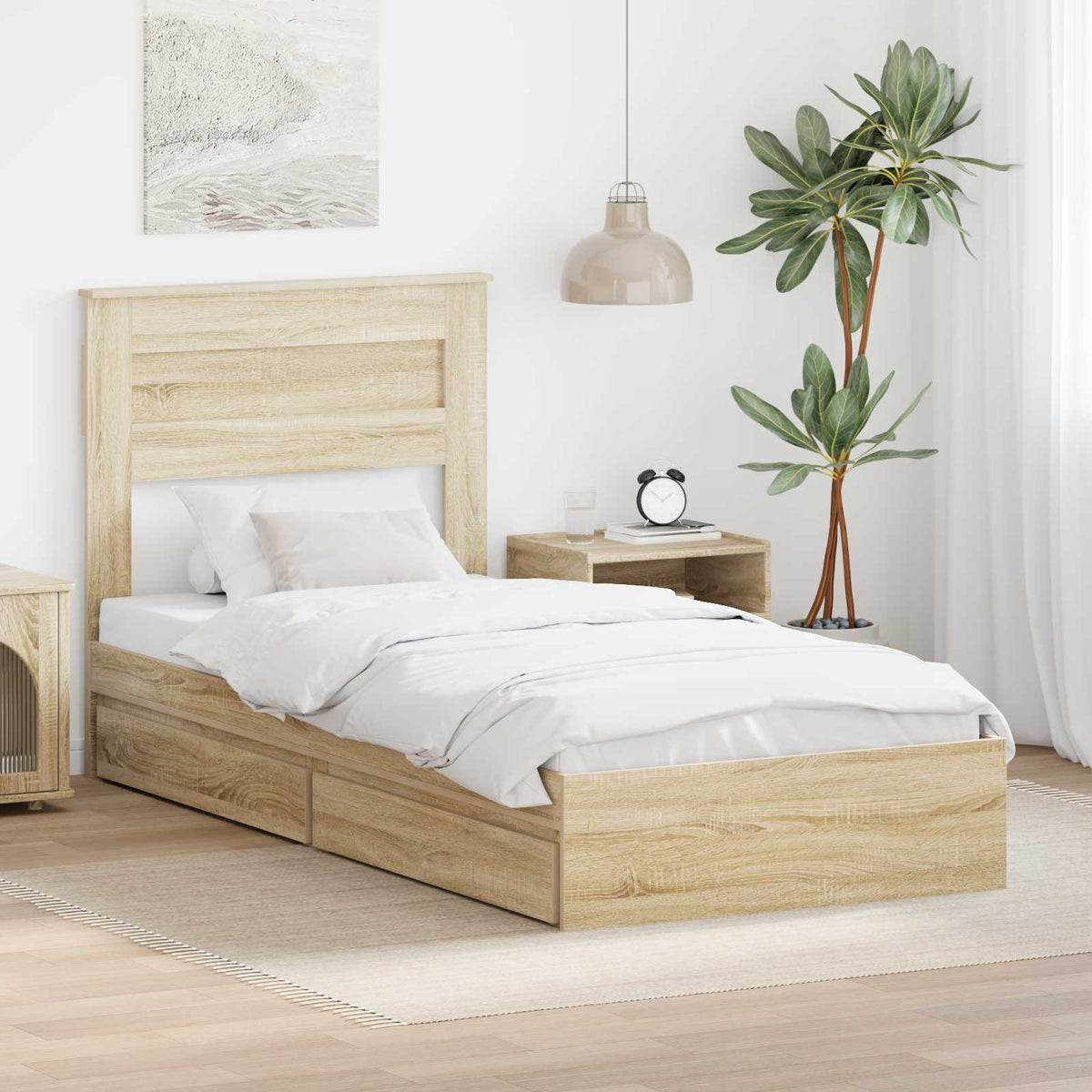 Tárolós Ágy fiókkal Sonoma tölgy 75 x 190 cm Szerelt Fa