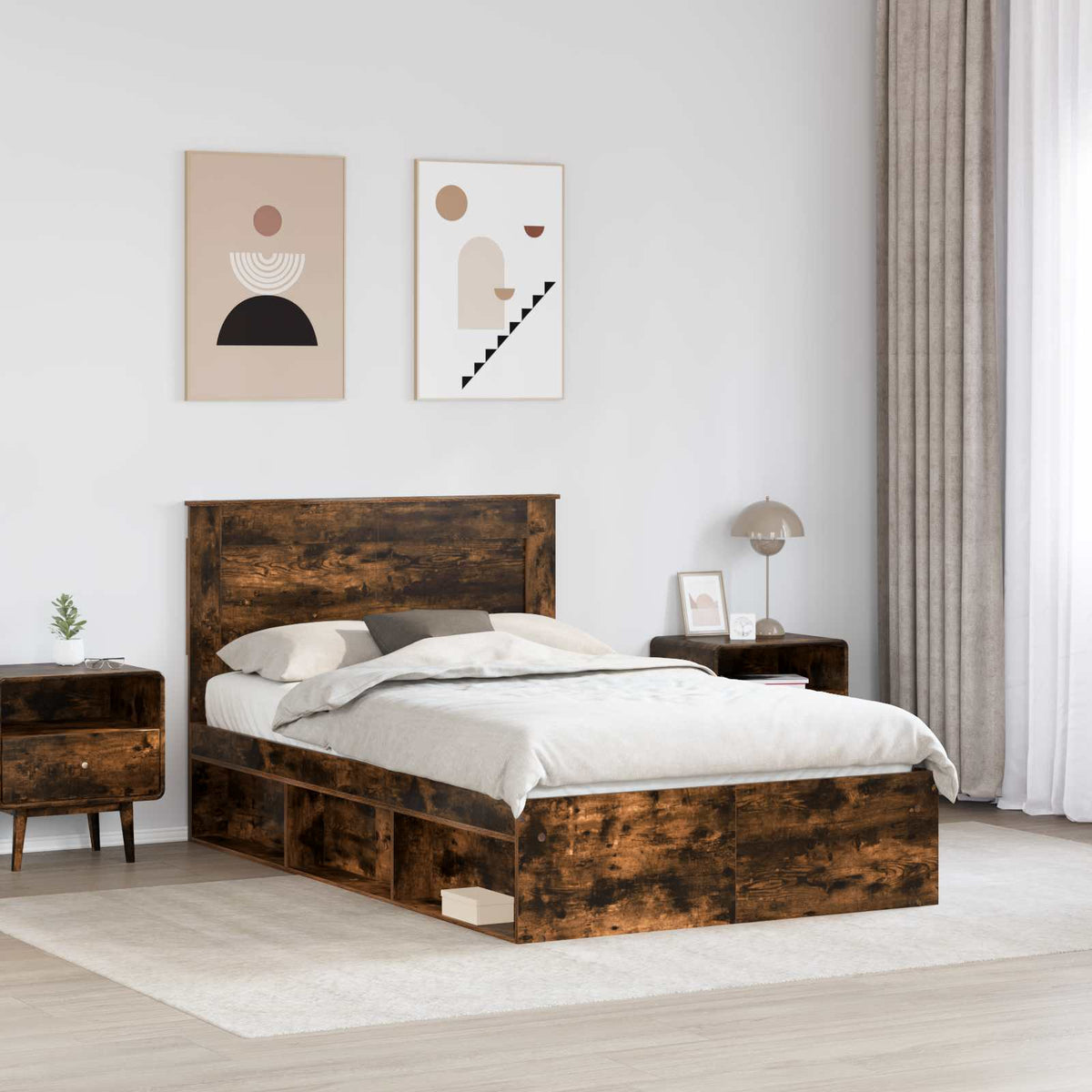 Ágykeret fejtámlával Füstölt tölgy 120 x 200 cm Tömör fenyőfa 3