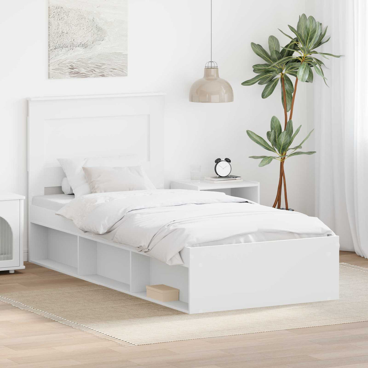 Ágykeret fejtámlával Fehér 100 x 200 cm Tömör fenyőfa