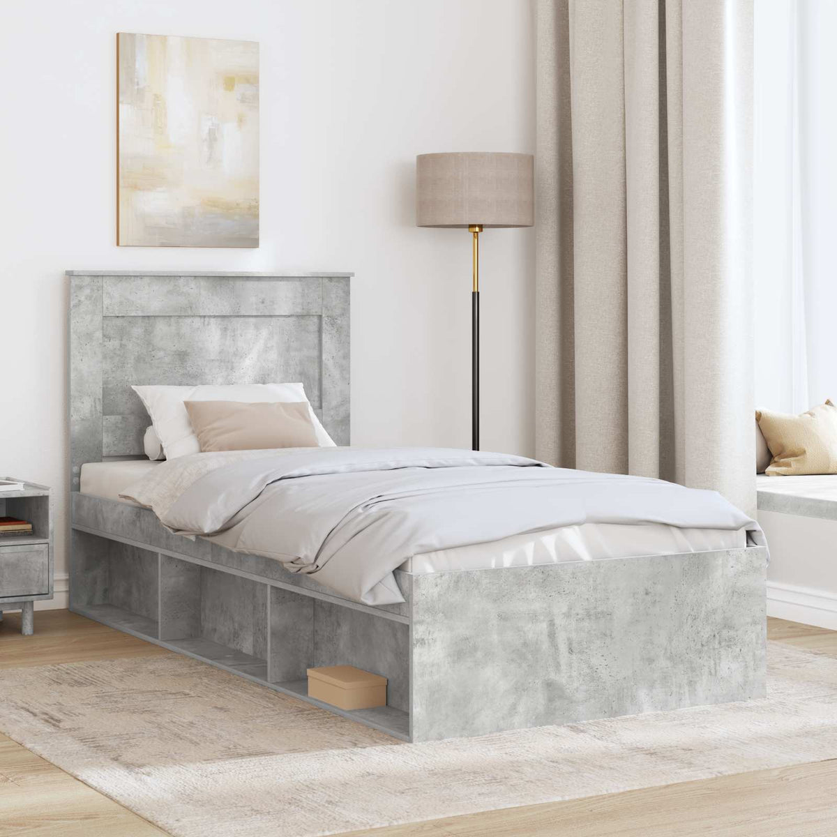 Ágykeret fiókkal Beton Szürke 75 x 190 cm Tömör fenyőfa 3