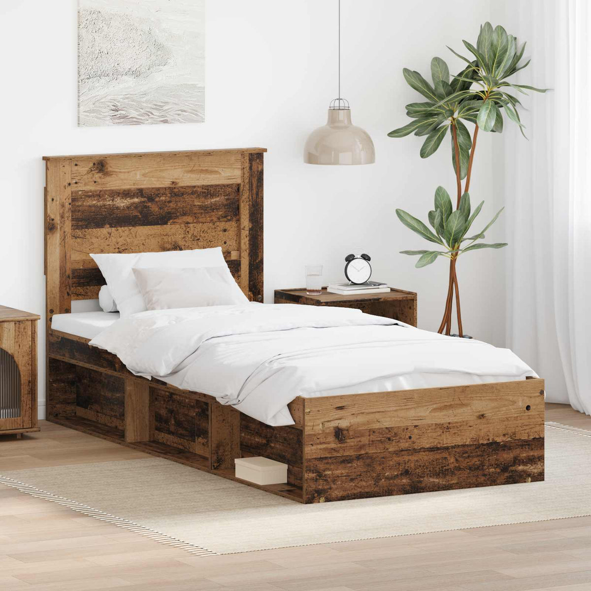 Ágykeret fiókkal Egyszínű Öreg fa 75 x 190 cm Tömör fenyőfa