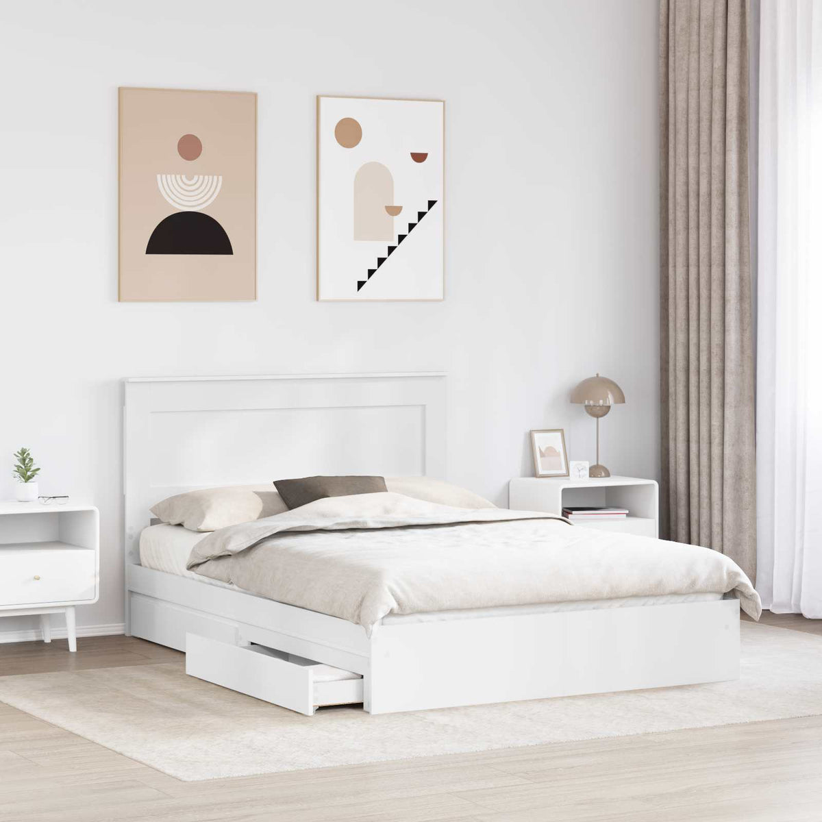Tárolós Ágy fiókkal fejtámlával Fehér 140 x 190 cm Szerelt Fa 3