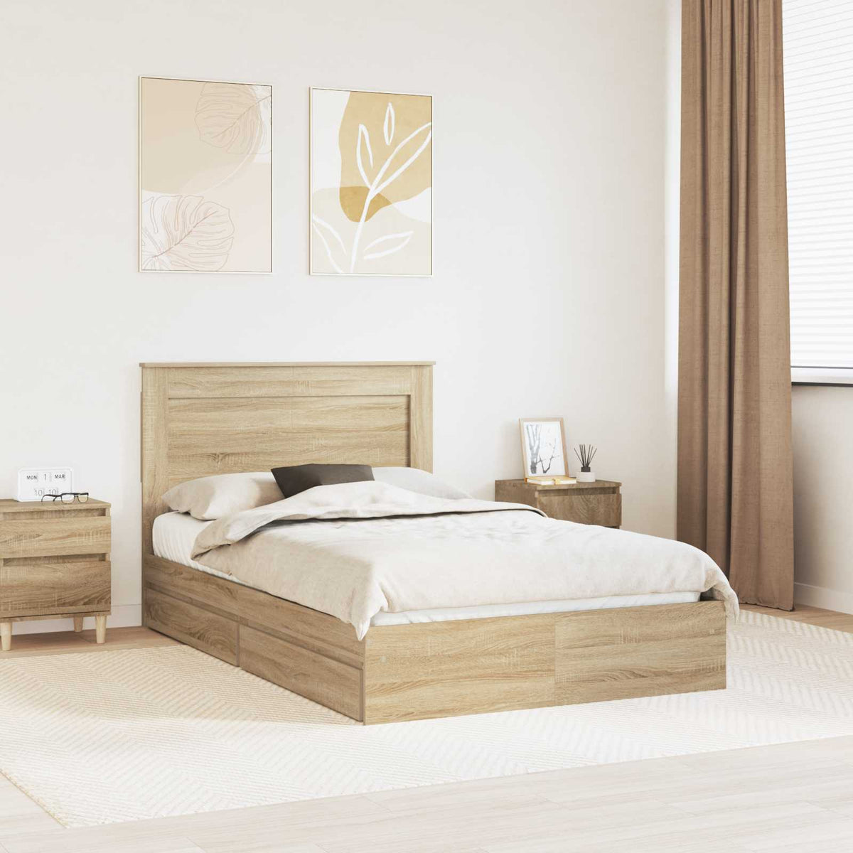 Tárolós Ágy fiókkal Sonoma tölgy 135 x 190 cm Szerelt Fa