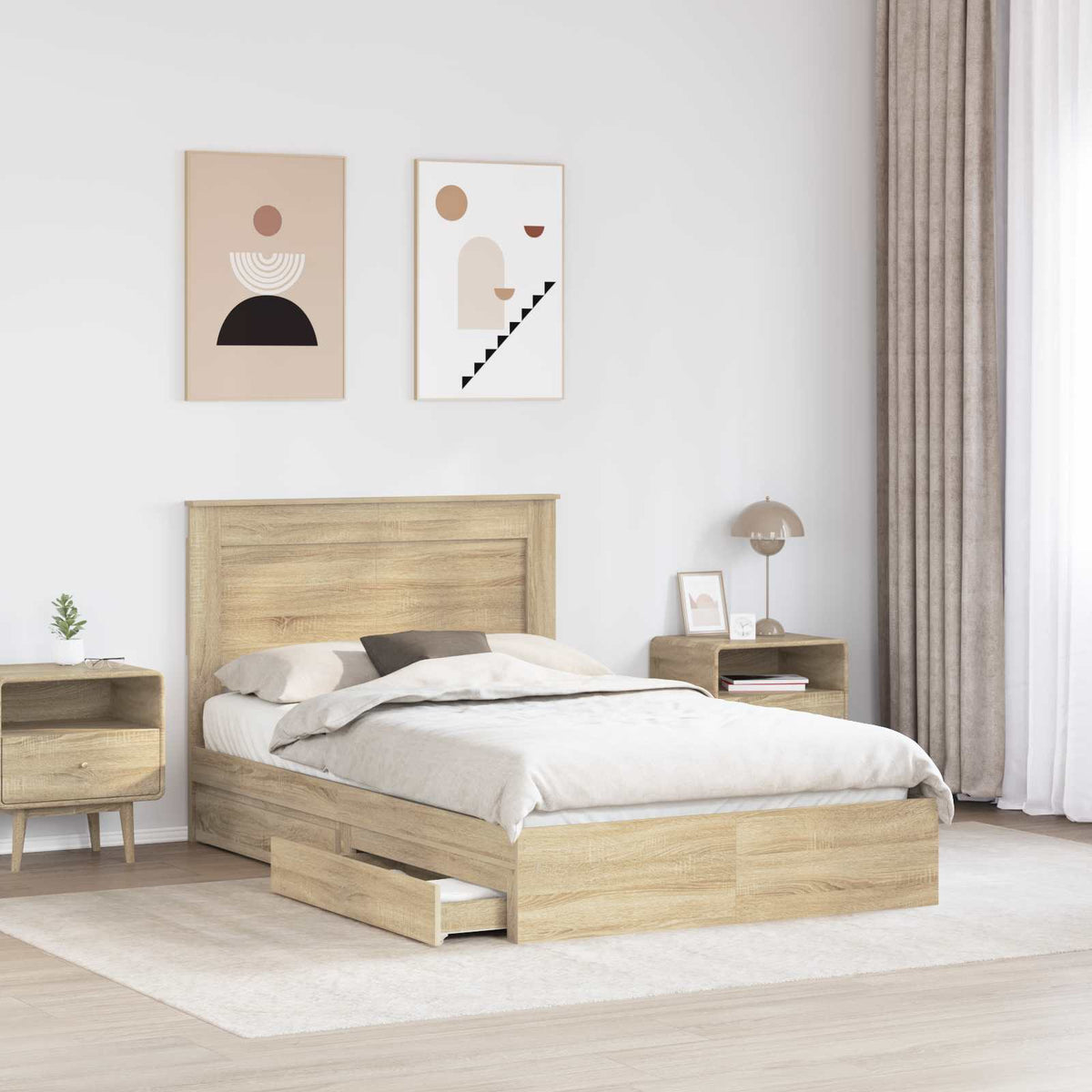 Tárolós Ágy fiókkal Sonoma tölgy 135 x 190 cm Szerelt Fa 3