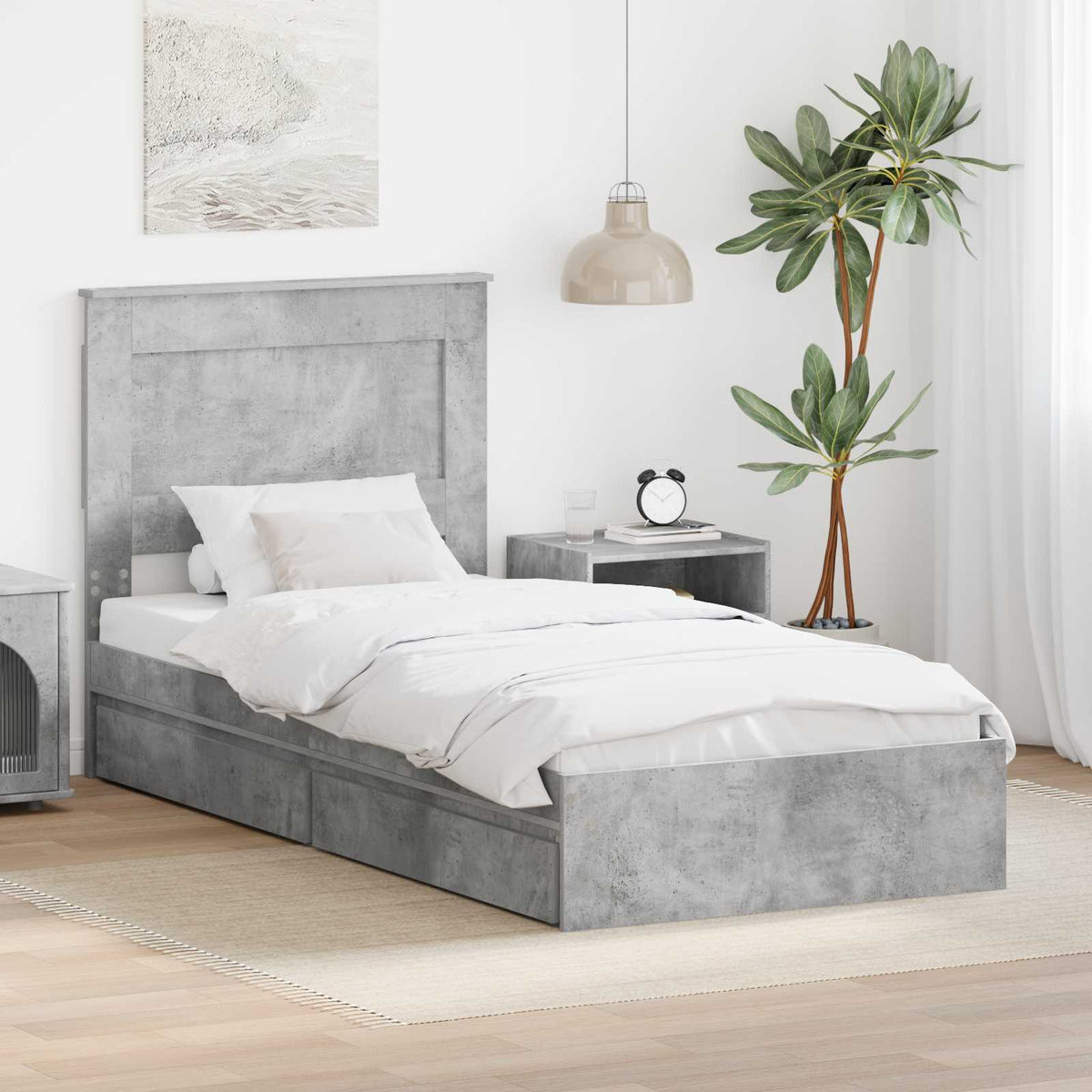 Tárolós Ágy fiókkal Beton Szürke 90 x 190 cm Szerelt Fa