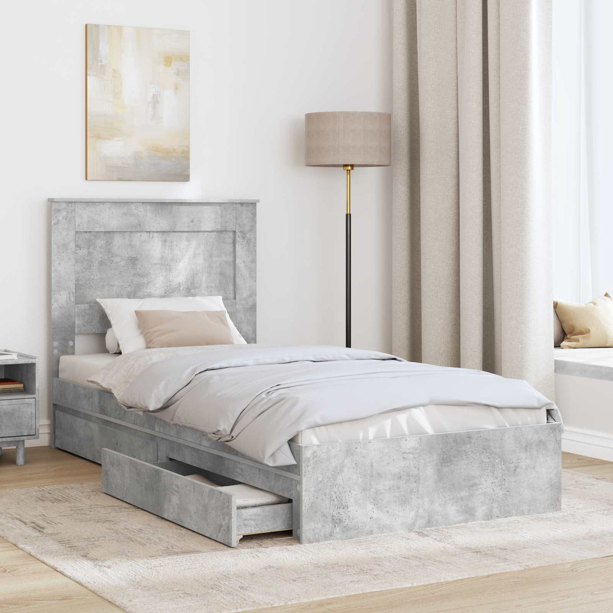 Tárolós Ágy fiókkal Beton Szürke 90 x 190 cm Szerelt Fa 3