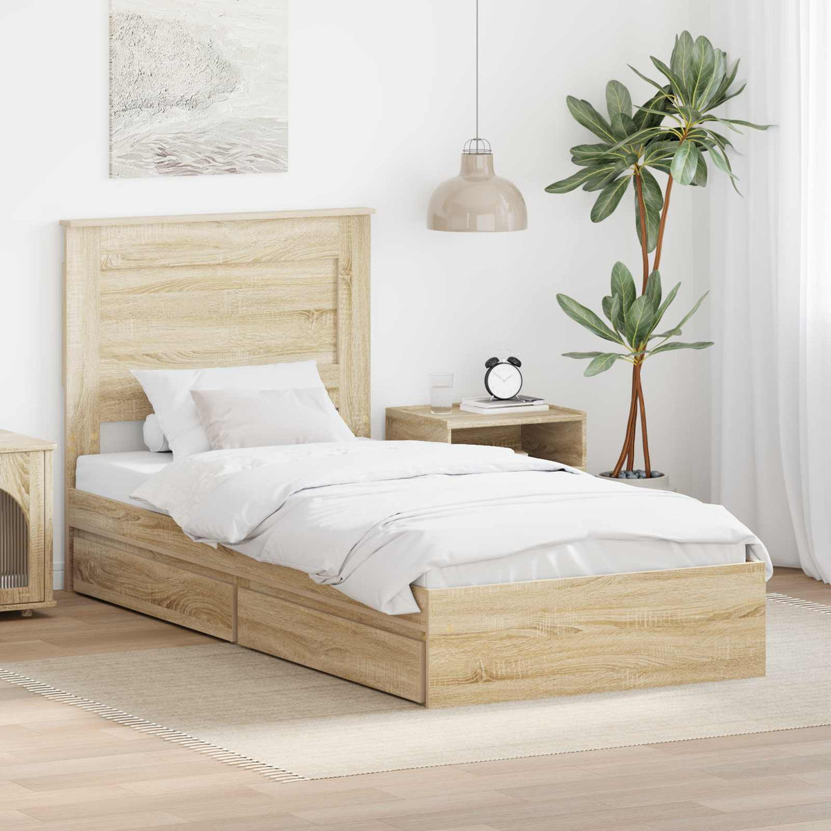 Tárolós Ágy fiókkal Sonoma tölgy 75 x 190 cm Szerelt Fa