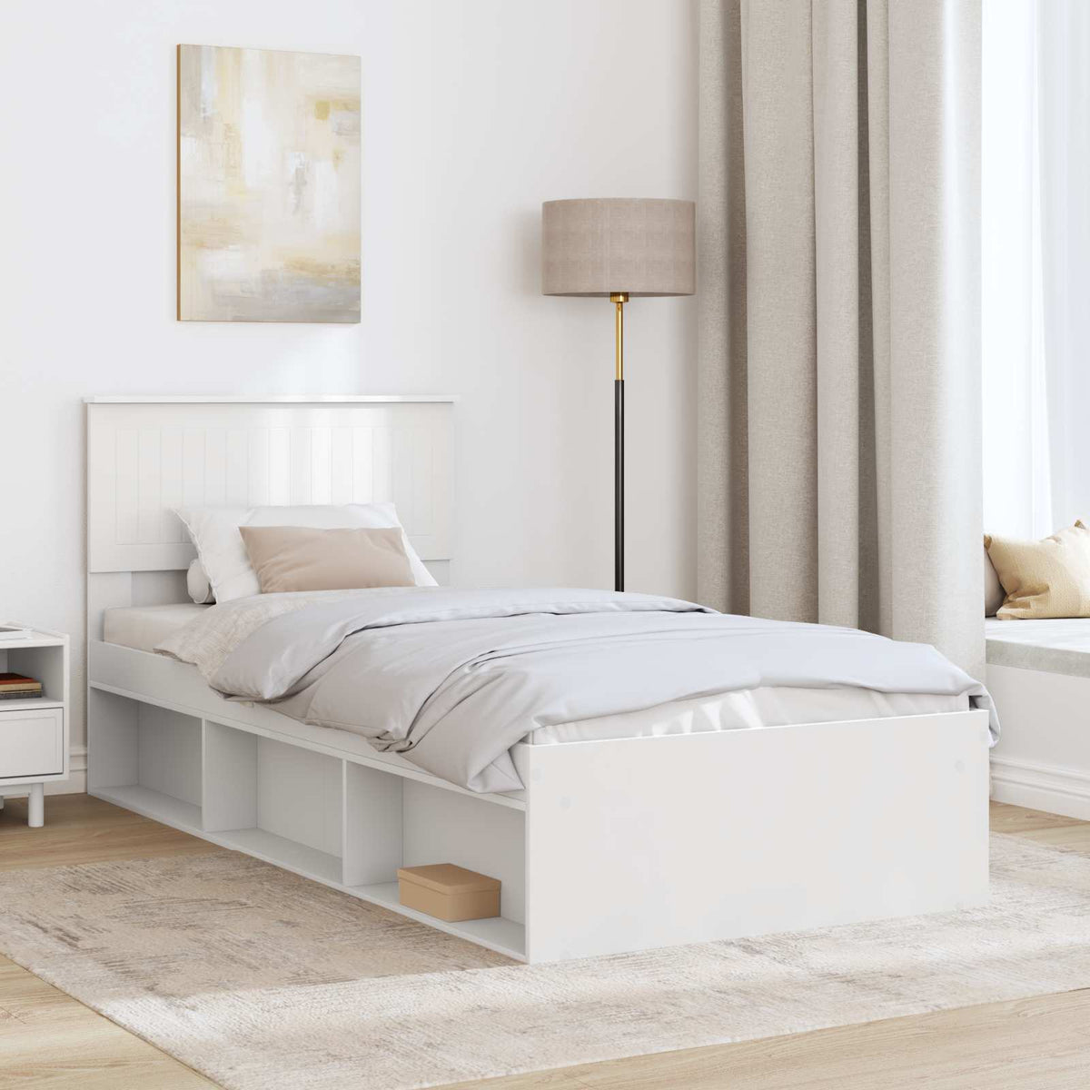 Ágykeret fejtámlával Fehér 90 x 190 cm Tömör fenyőfa 3