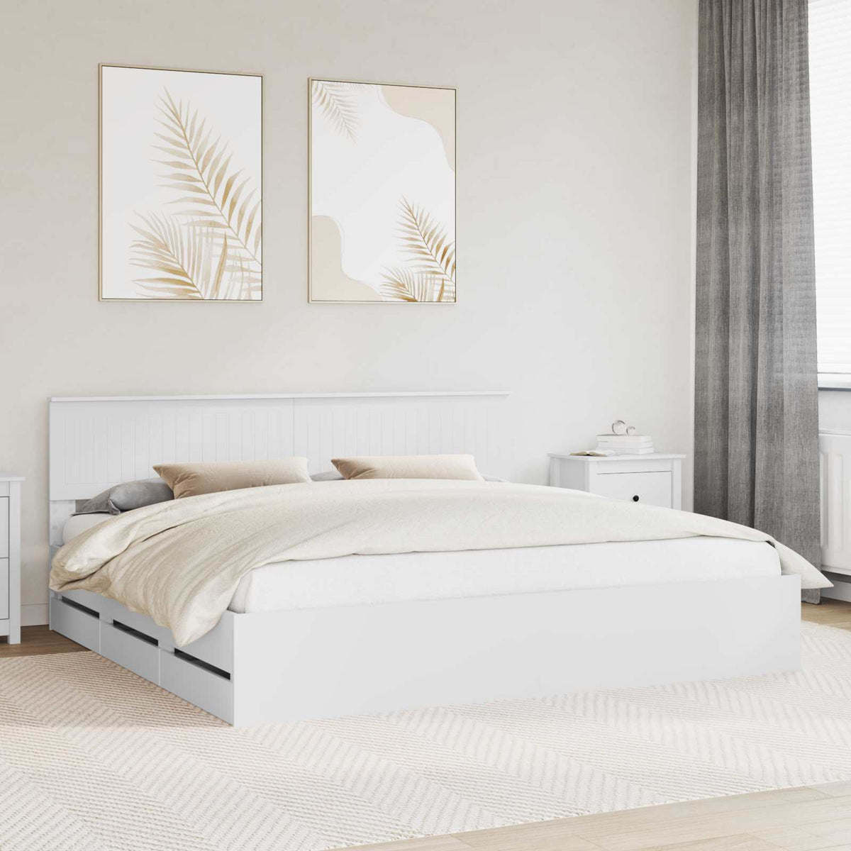 Ágykeret fiókkal fejtámlával Fehér 200 x 200 cm Mérnöki Fa