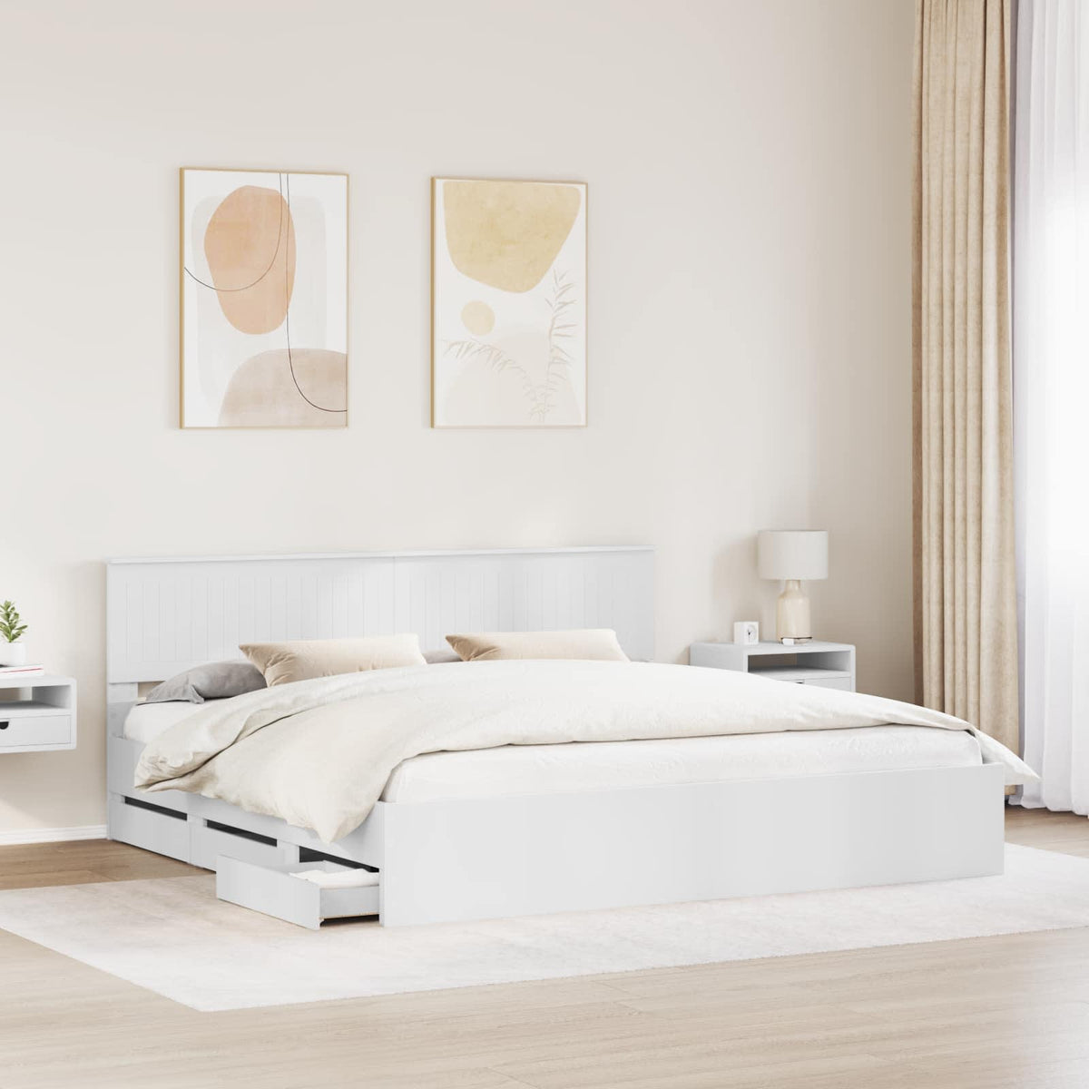 Ágykeret fiókkal fejtámlával Fehér 200 x 200 cm Mérnöki Fa 3