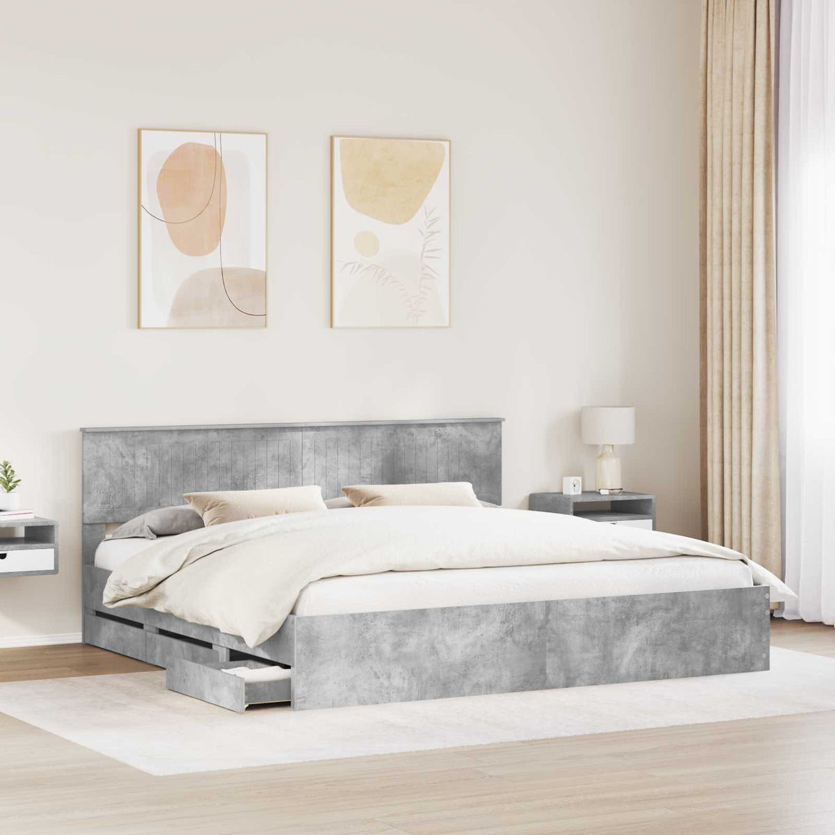 Ágykeret fiókkal tárolóval Beton Szürke 200 x 200 cm Mérnöki Fa 3