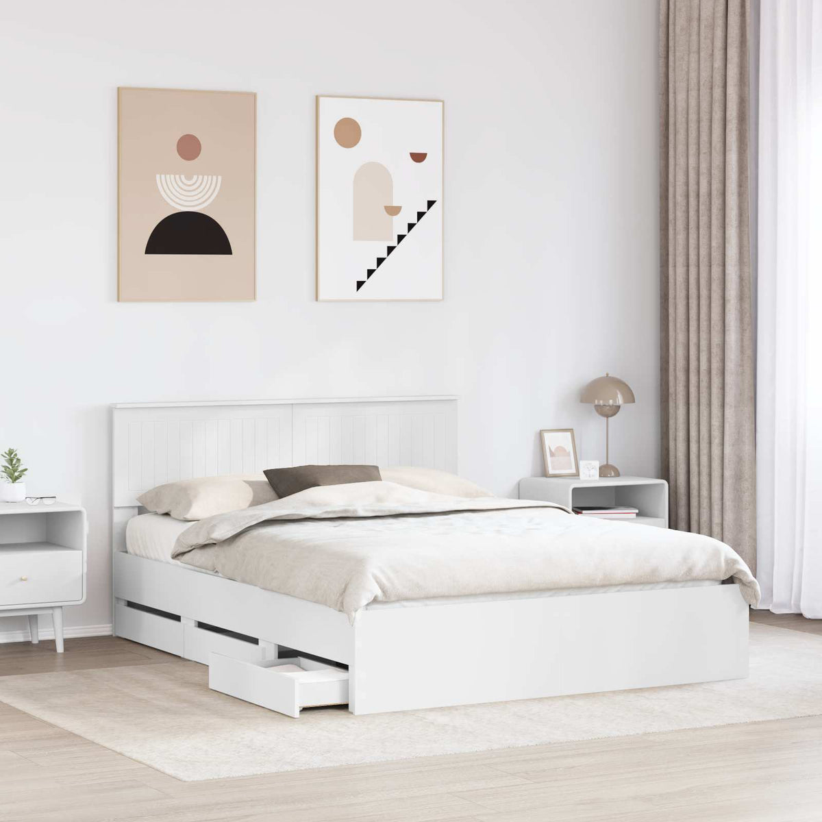 Ágykeret fiókkal fejtámlával Fehér 150 x 200 cm Mérnöki Fa 3