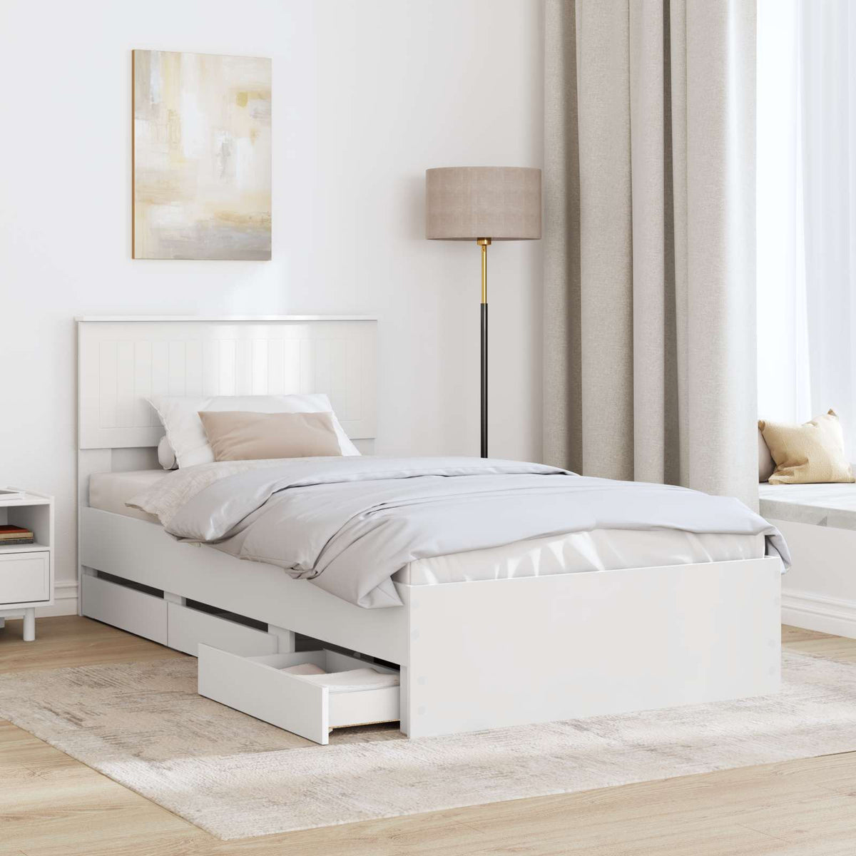 Ágykeret fiókkal fejtámlával Fehér 100 x 200 cm Mérnöki Fa 3
