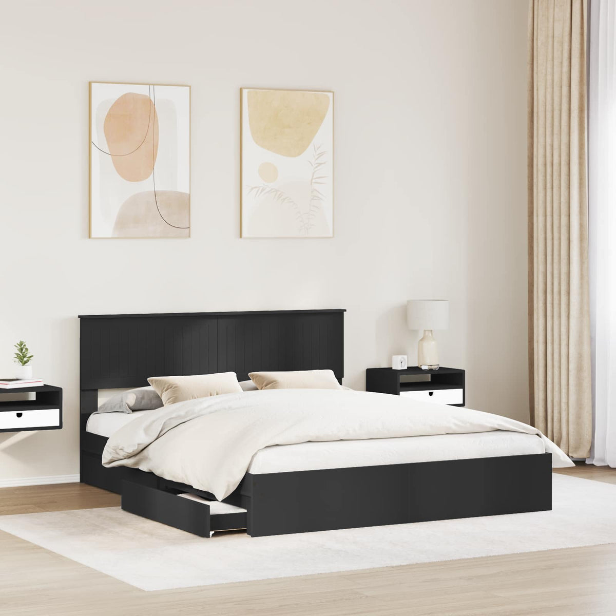 Tárolós Ágy fiókkal fejtámlával Fekete 160 x 200 cm Szerelt Fa 3