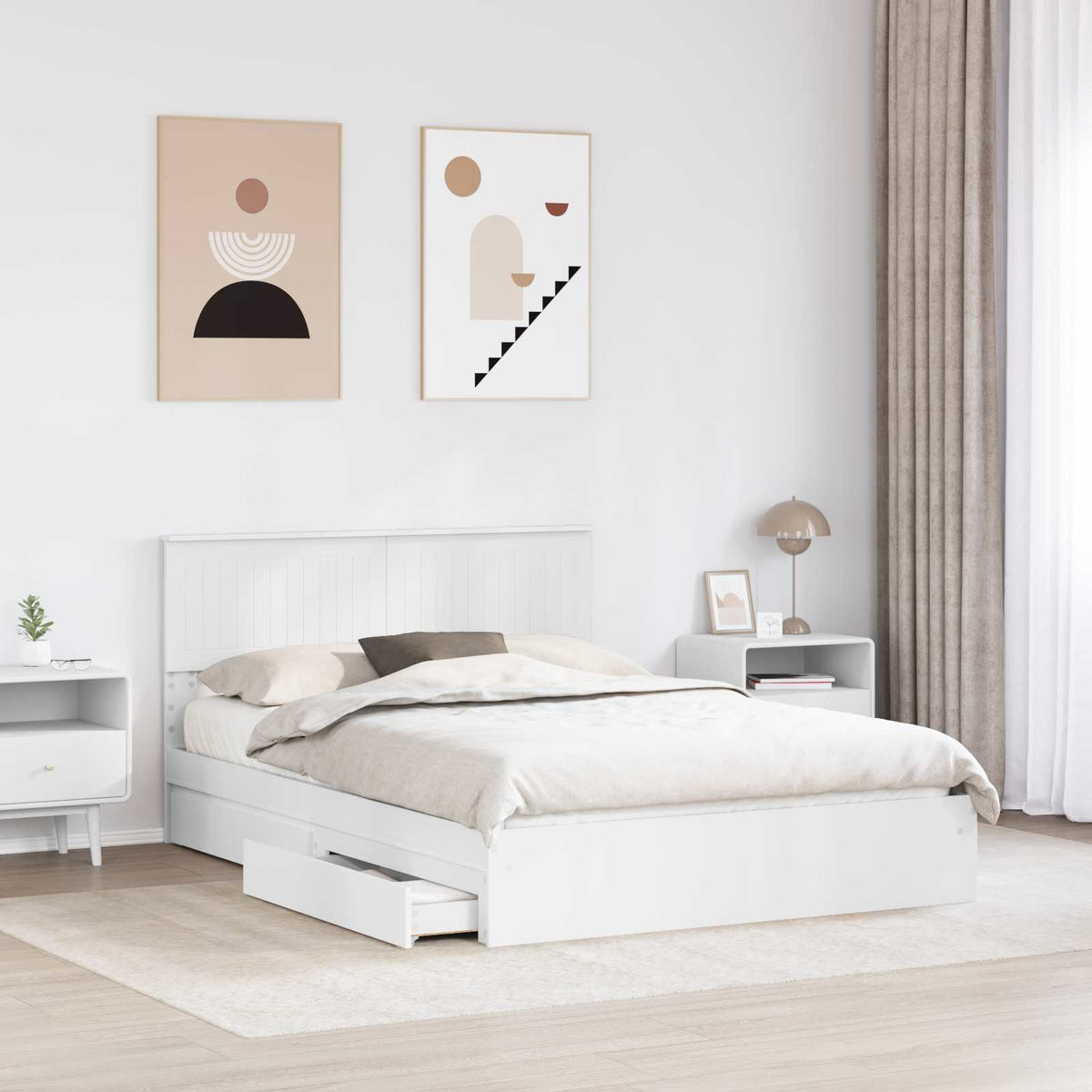 Tárolós Ágy fiókkal fejtámlával Fehér 135 x 190 cm Szerelt Fa 3
