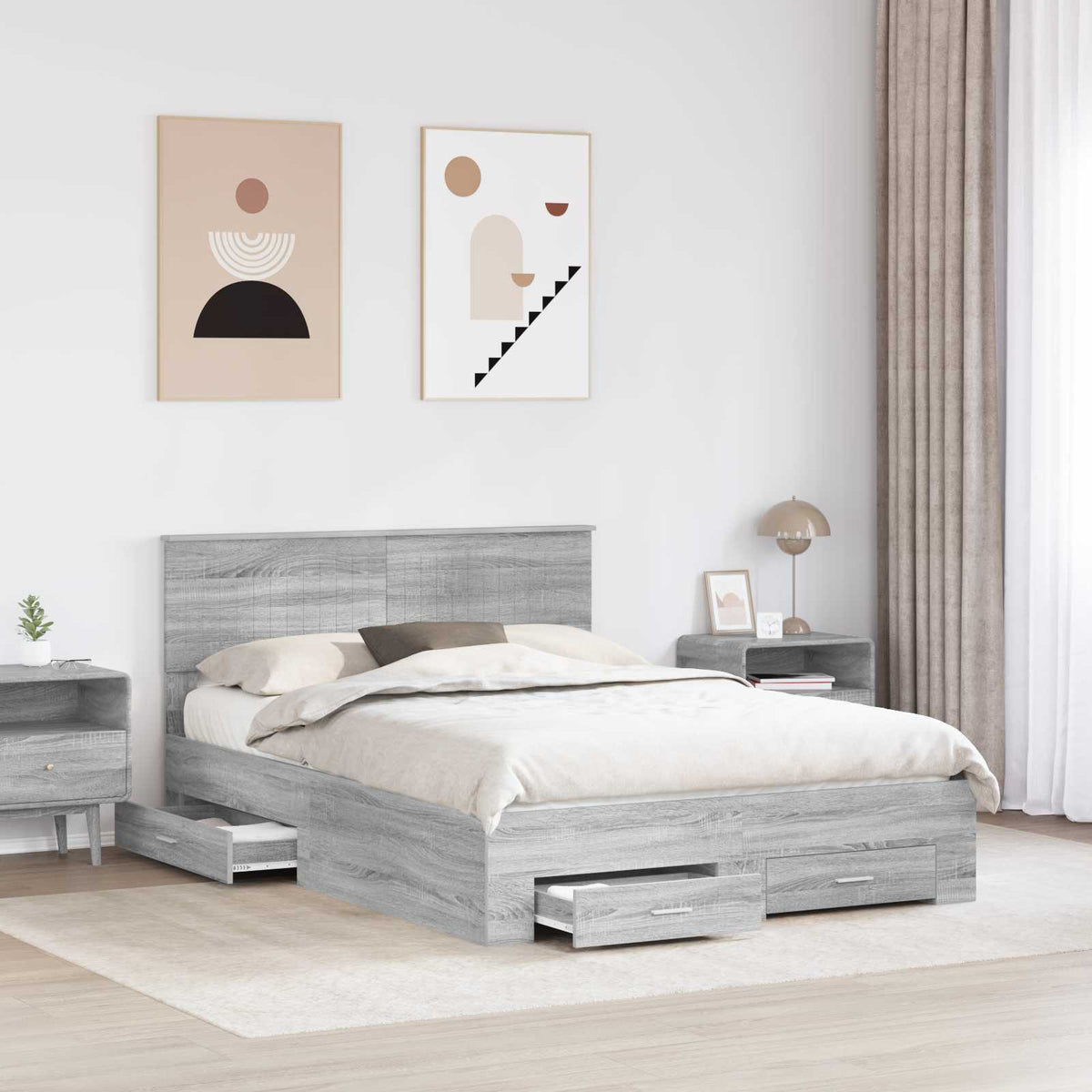 Ágykeret fiókkal Szürke Sonoma 140 x 190 cm Szerelt Fa 3