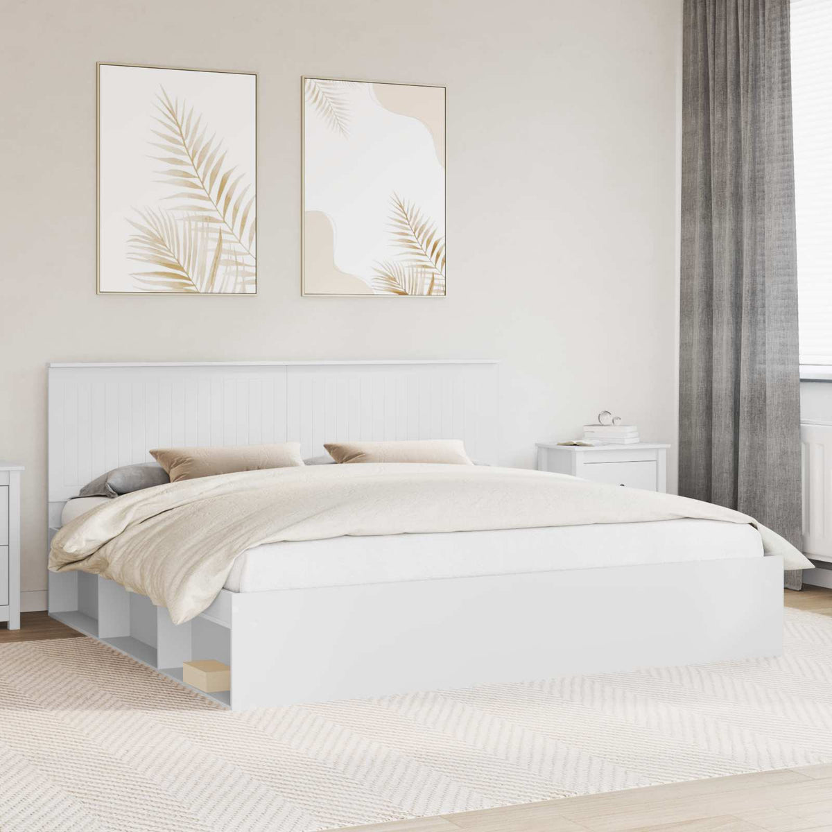 Ágykeret fejtámlával Fehér 200 x 200 cm Tömör fenyőfa