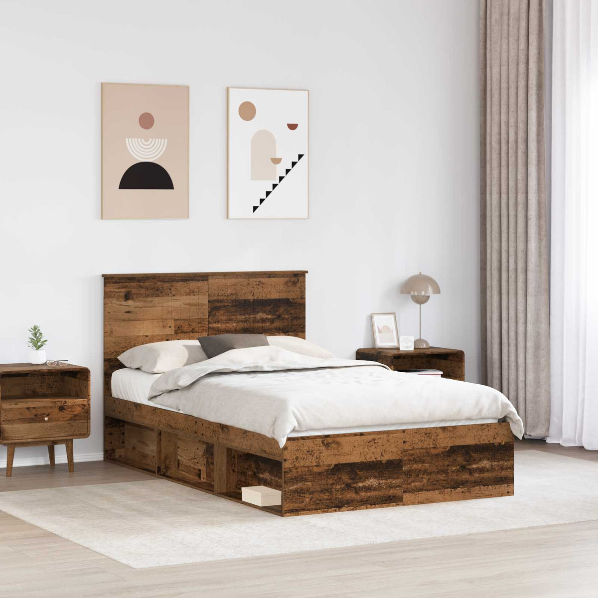 Ágykeret fejtámlával Öreg fa 120 x 190 cm Tömör fenyőfa 3