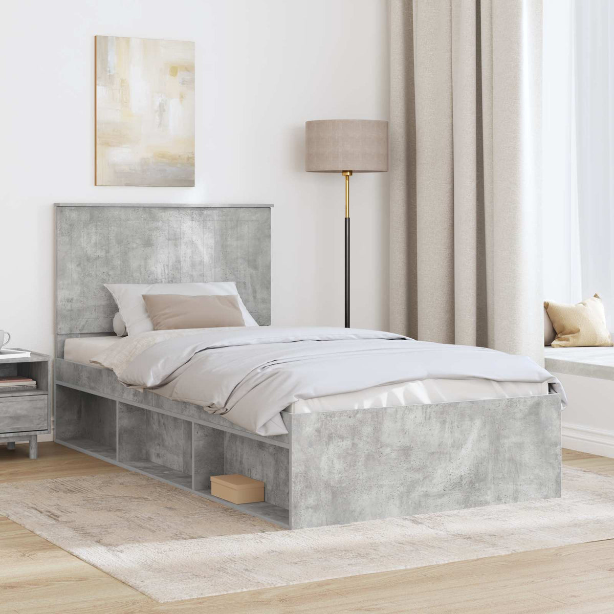 Ágykeret fejtámlával Beton Szürke 100 x 200 cm Tömör fenyőfa 3