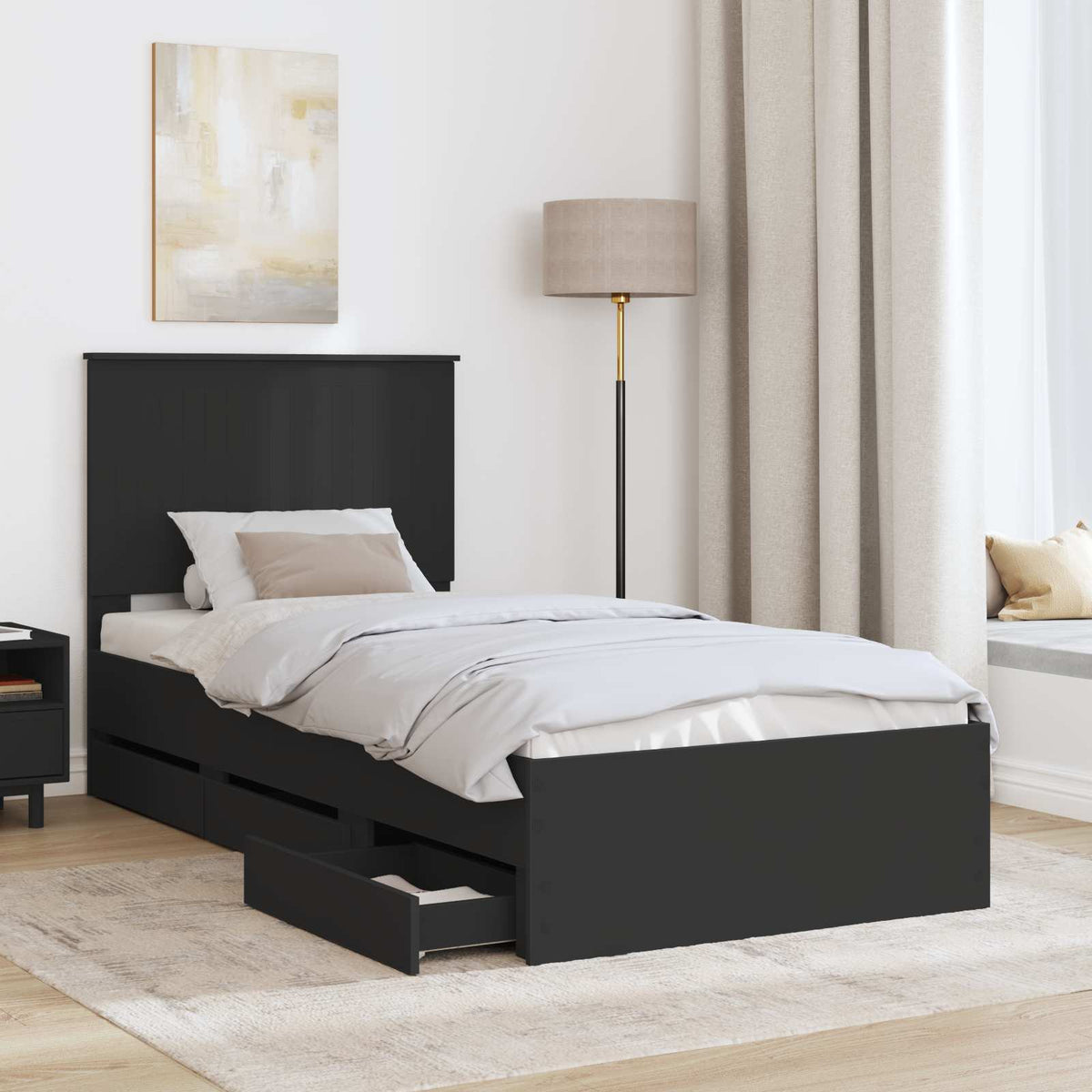 Ágykeret fiókkal fejtámlával Fekete 90 x 200 cm Mérnöki Fa 3