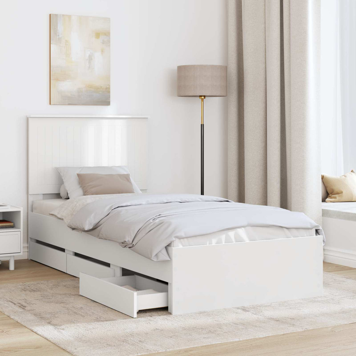 Ágykeret fiókkal fejtámlával Fehér 90 x 190 cm Mérnöki Fa 3