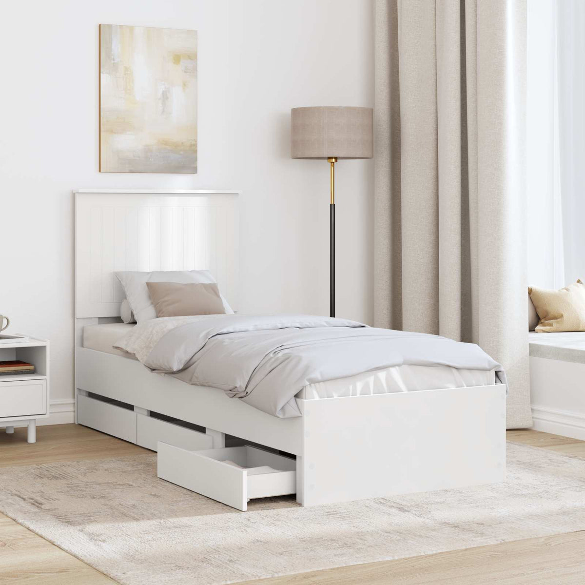 Ágykeret fiókkal fejtámlával Fehér 75 x 190 cm Mérnöki Fa 3