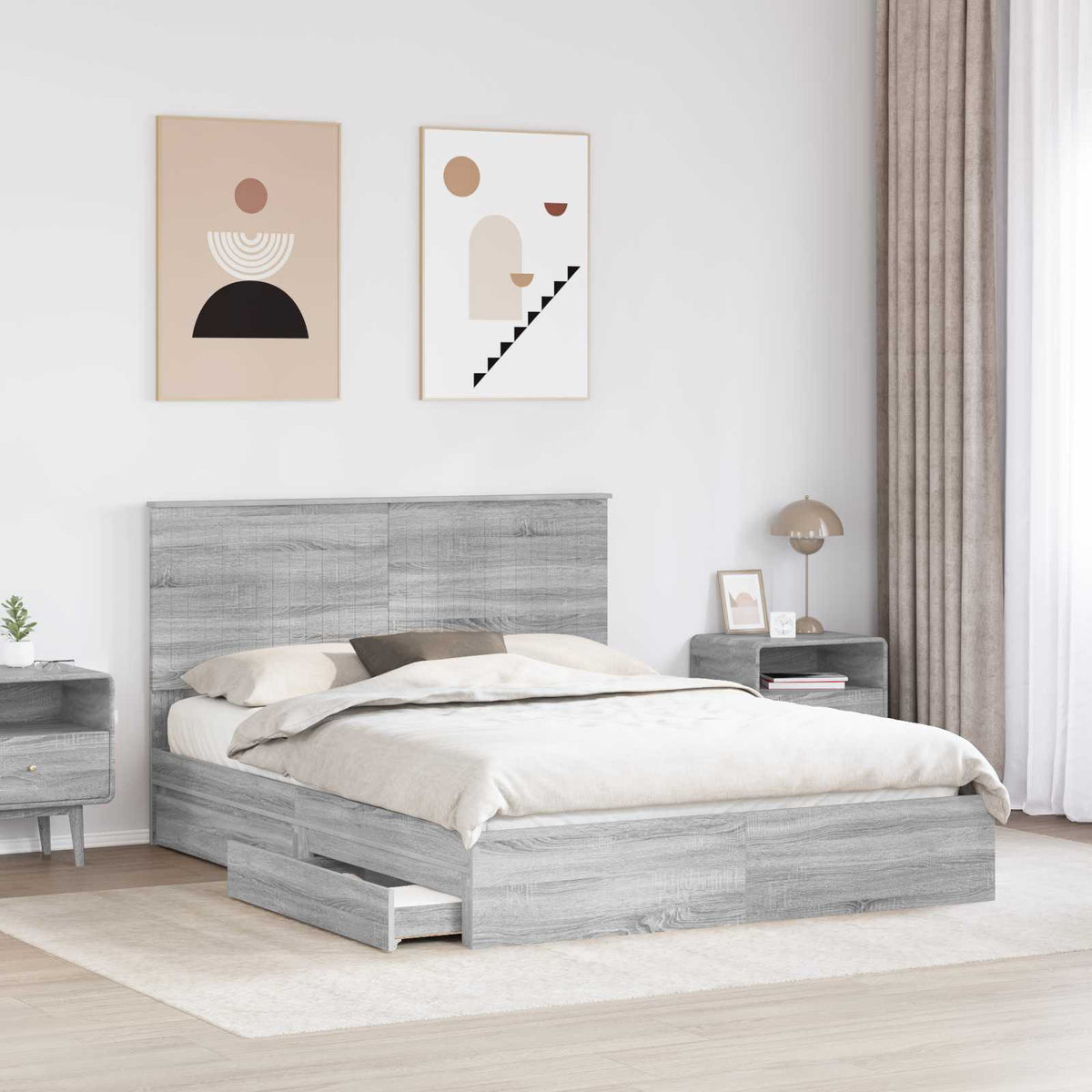 Tárolós Ágy fiókkal Szürke Sonoma 150 x 200 cm Szerelt Fa 3